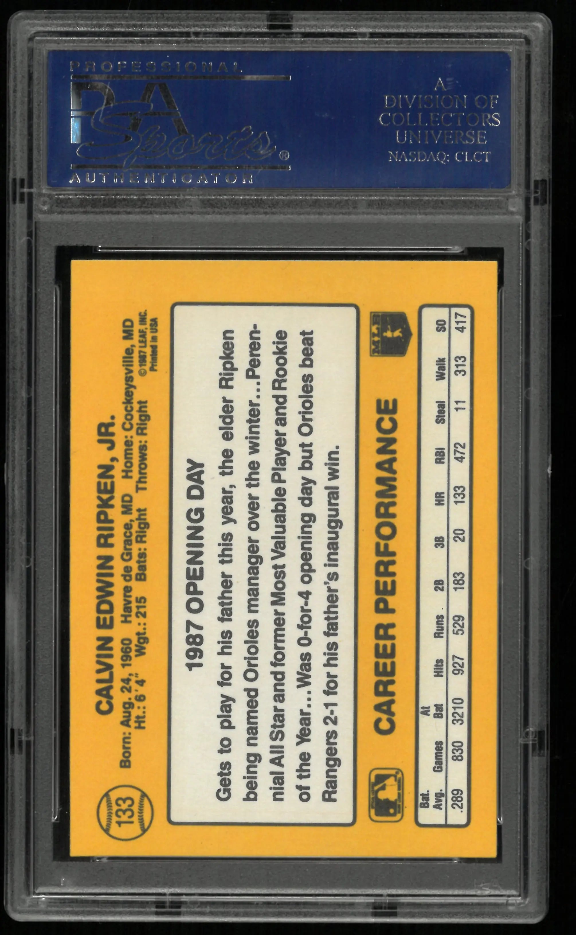 1987 Donruss Opening Day Cal Ripken JR. PSA 10 