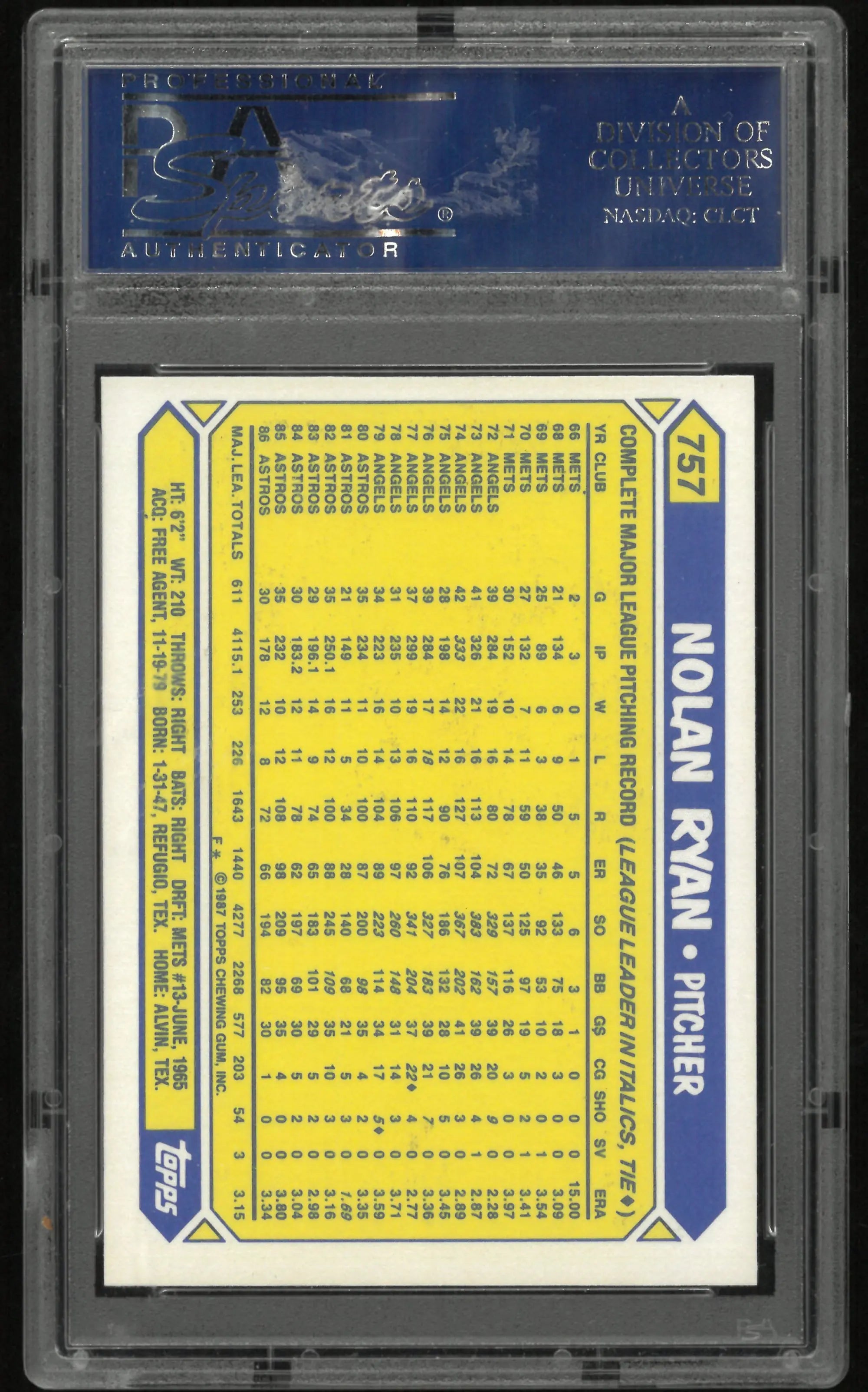 1987 Topps Tiffany Baseball Nolan Ryan #757 PSA 9 