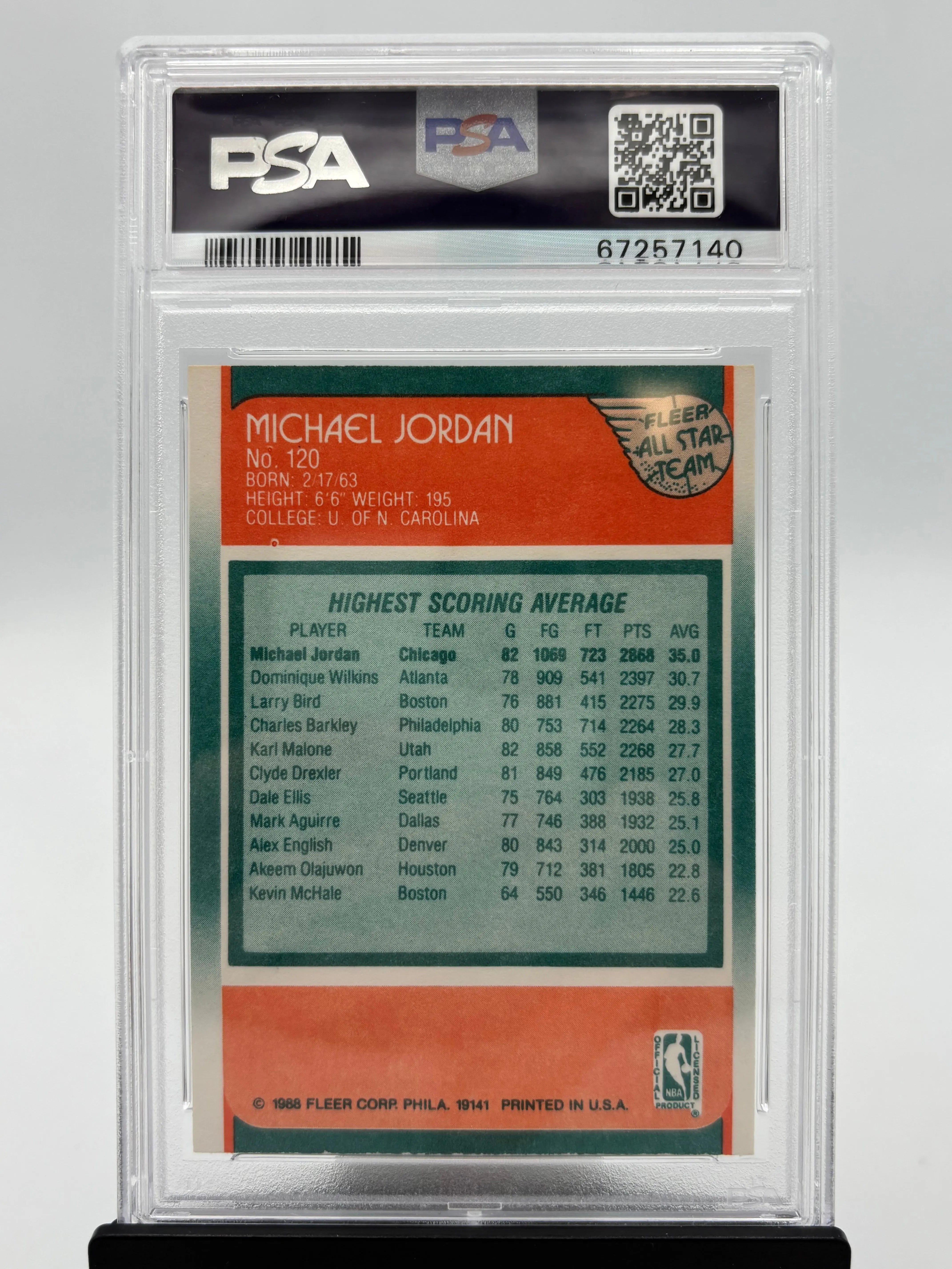 1988 Fleer Basketball All Star Michael Jordan  PSA 9 