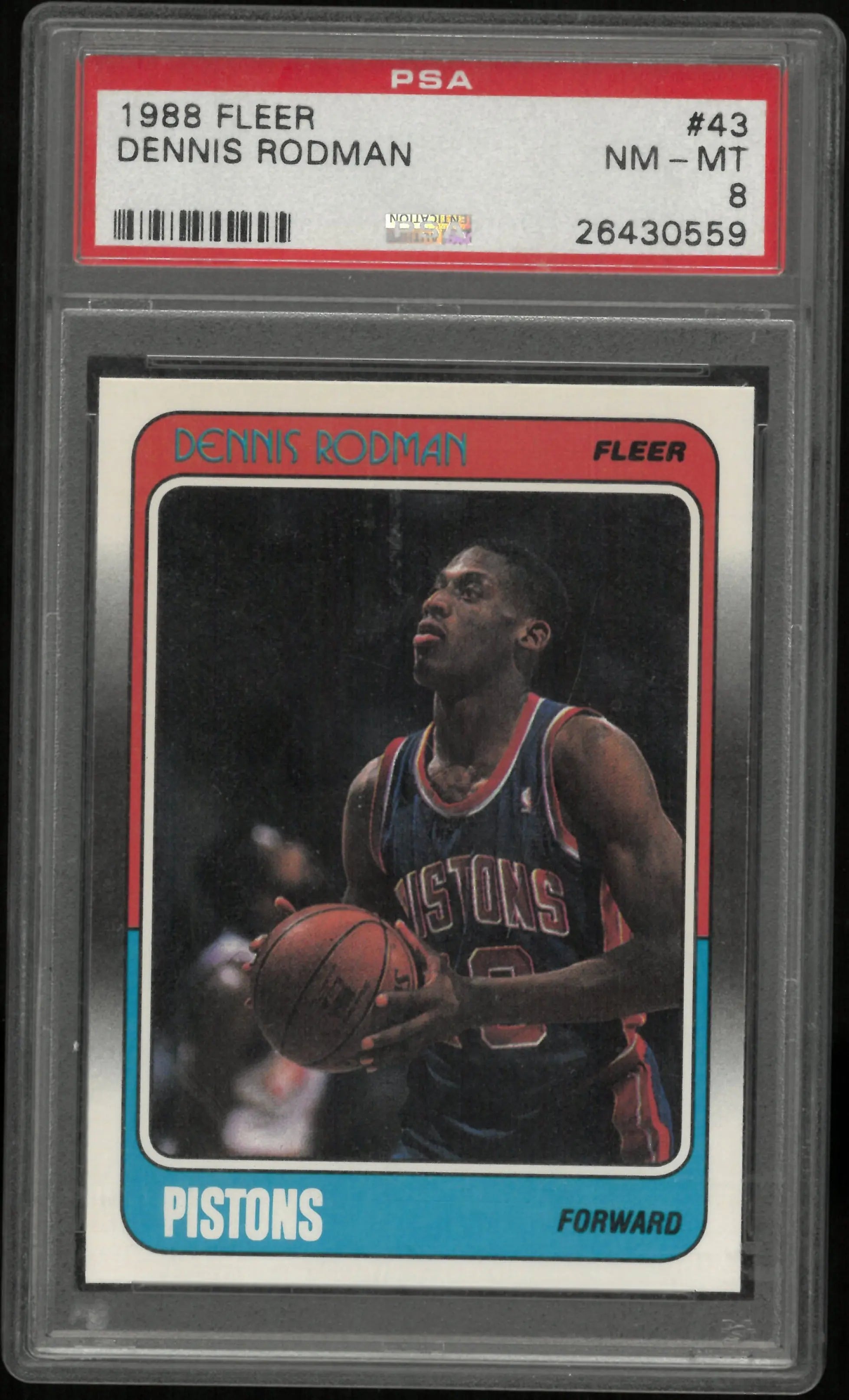 1988 Fleer Basketball Dennis Rodman #43 PSA 8 Pistons 