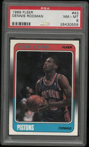 1988 Fleer Basketball Dennis Rodman #43 PSA 8 Pistons 