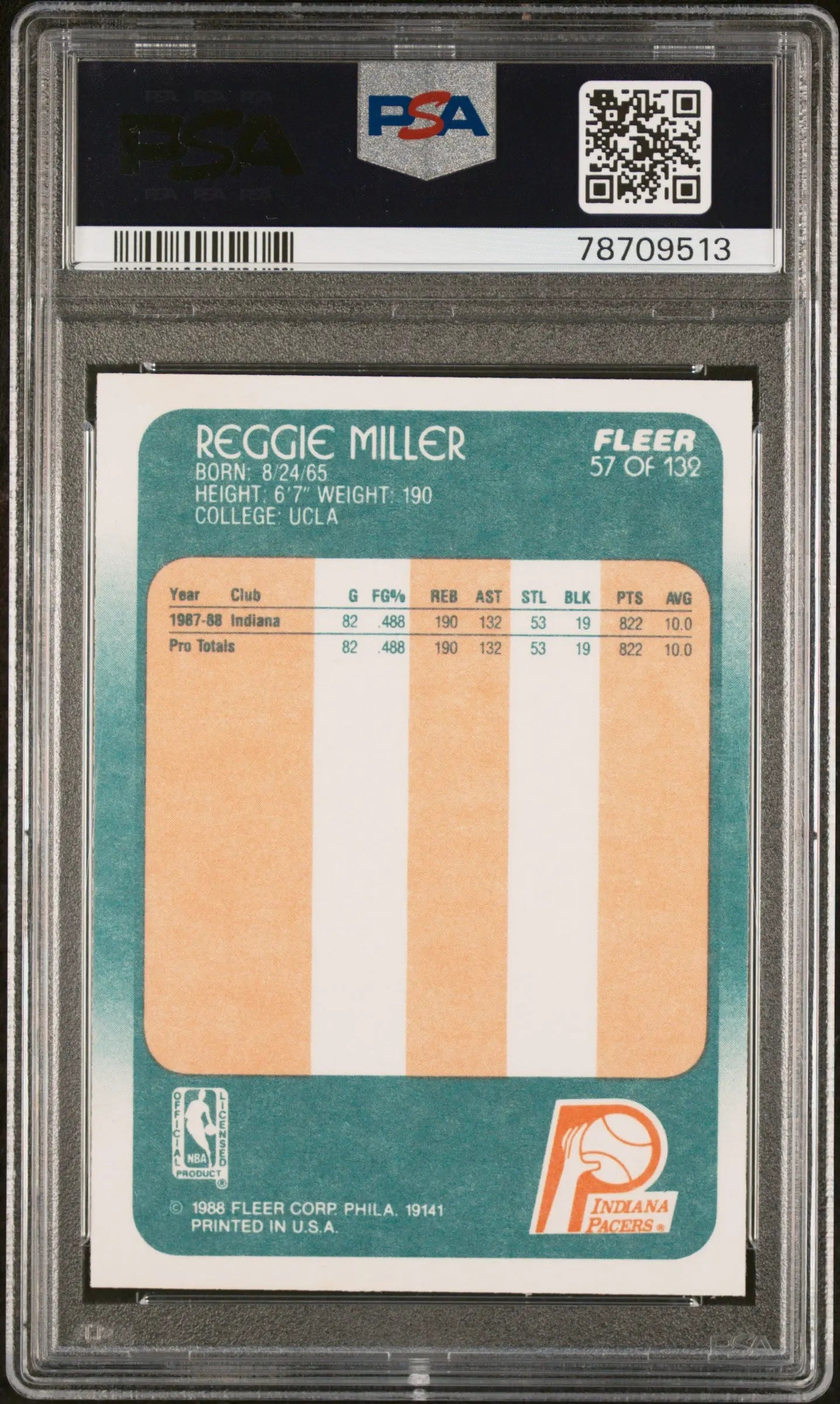 1988 Fleer Basketball Reggie Miller #57 PSA 8 