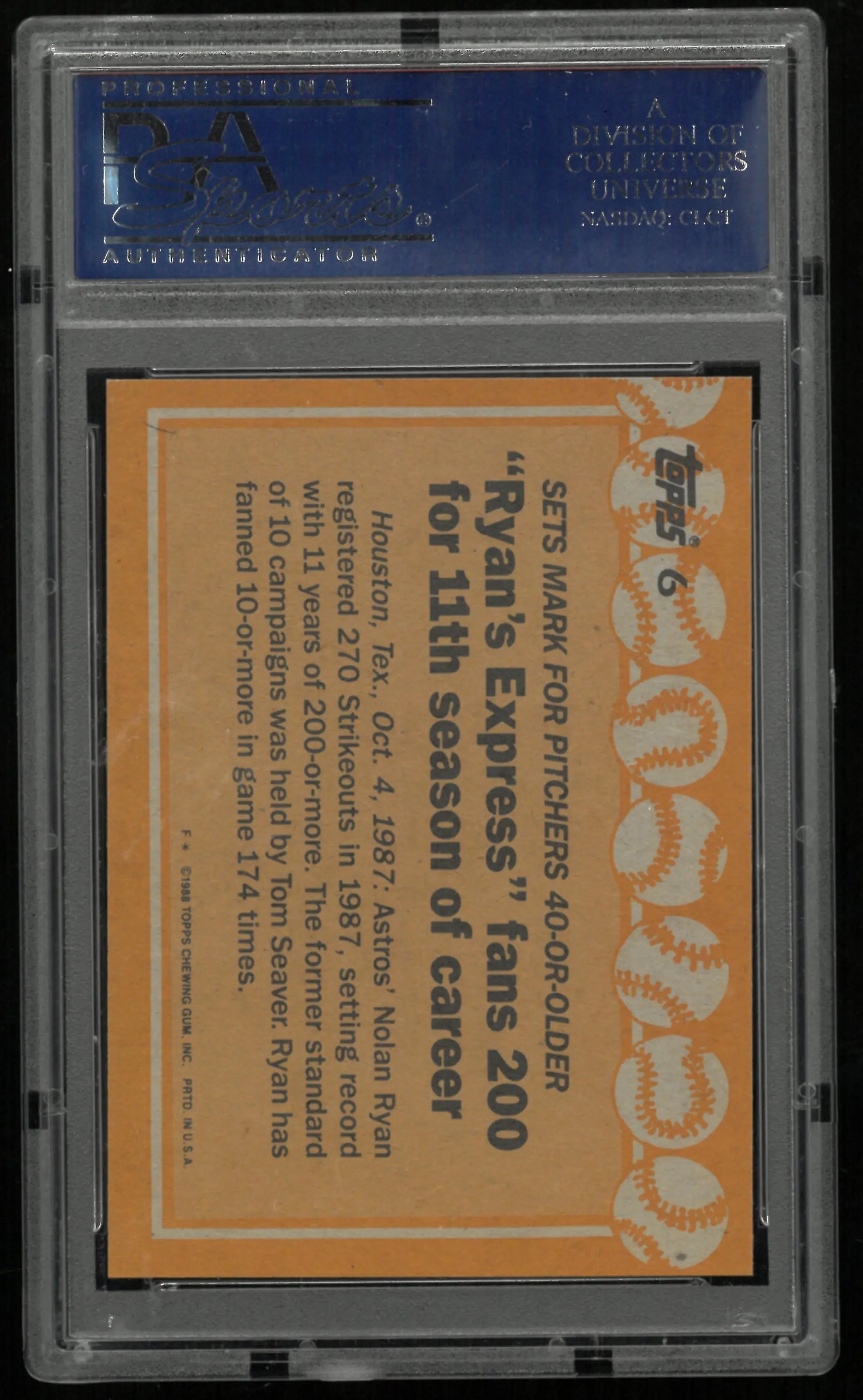 1988 Topps Nolan Ryan PSA 10 
