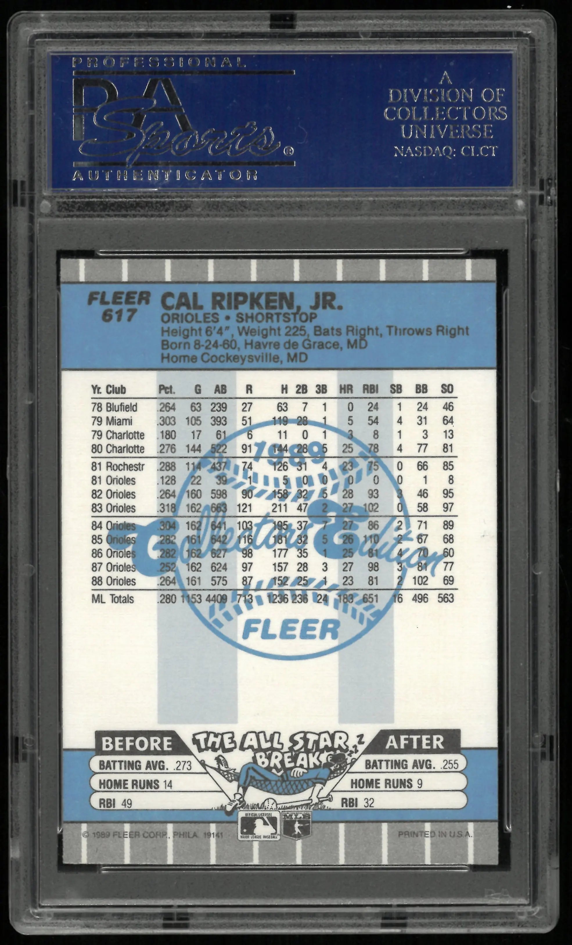 1989 Fleer Glossy Cal Ripken JR. PSA 10 