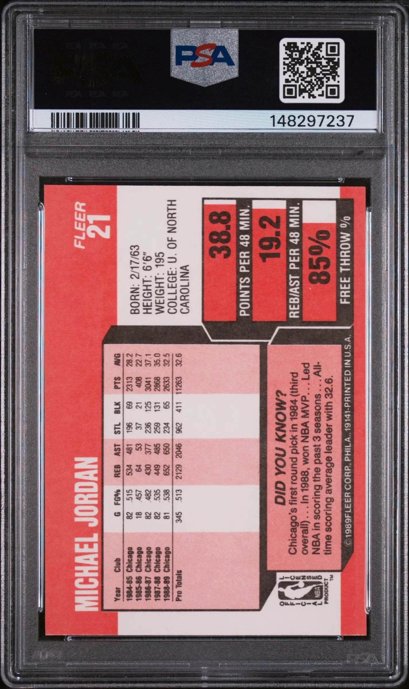 1989 Fleer Michael Jordan PSA 8 