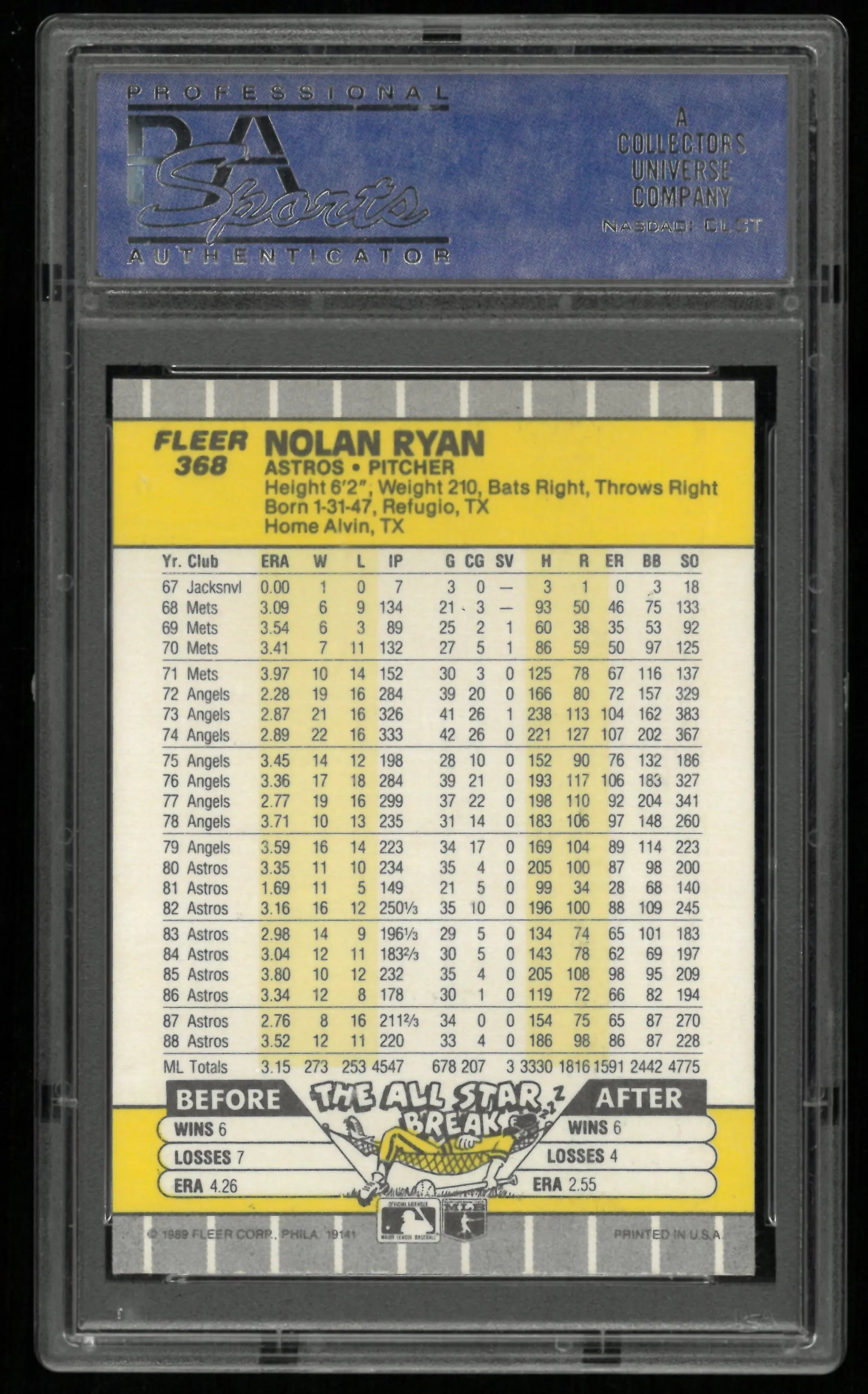 1989 Fleer Nolan Ryan PSA 10 