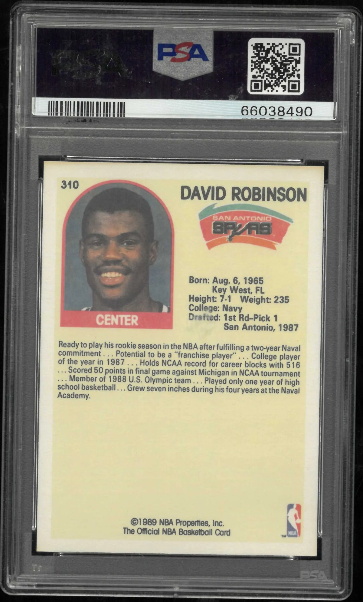 1989 Hoops Rookie David Robinson RC PSA 8 