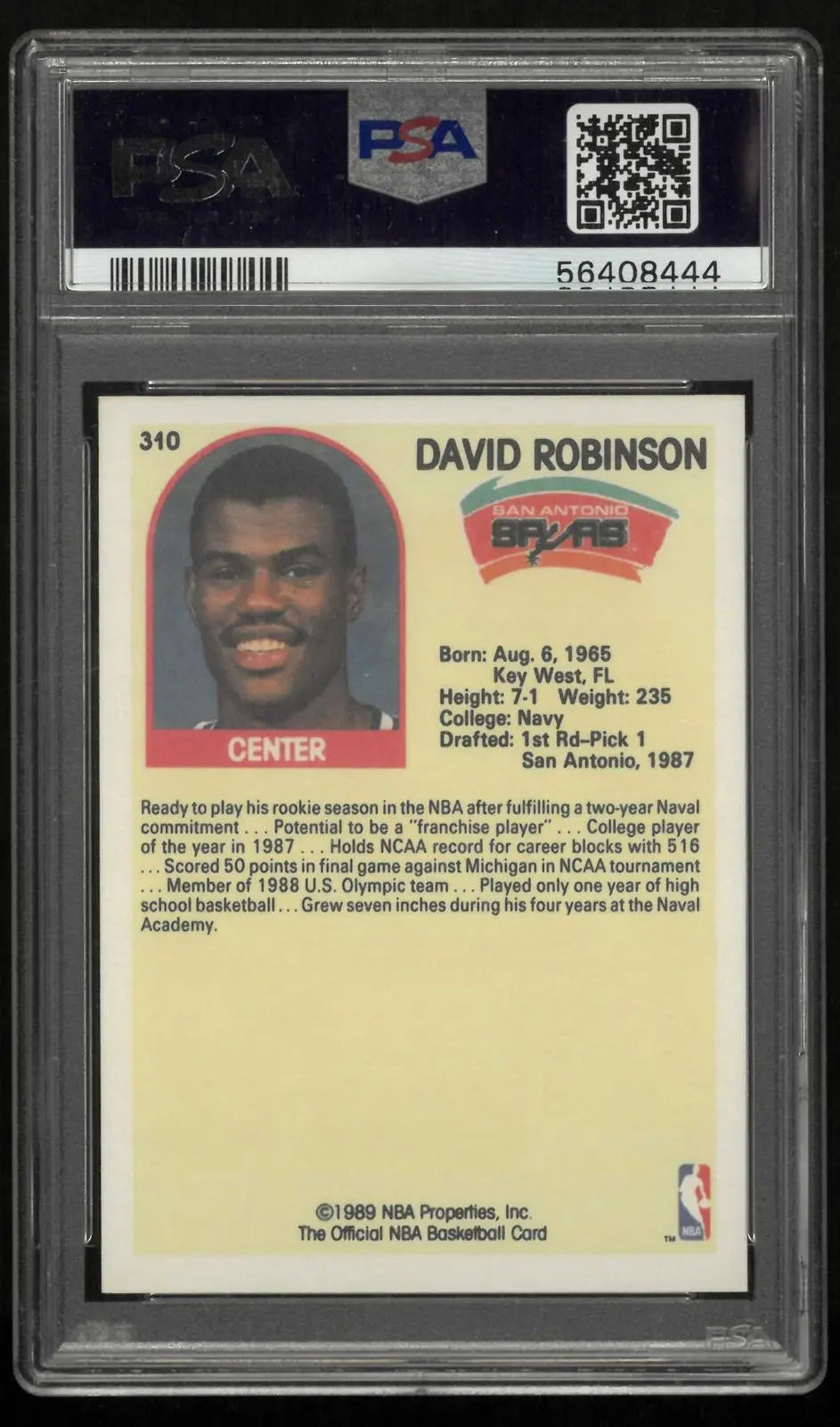 1989 NBA Hoops Basketball Rookie David Robinson RC PSA 10 