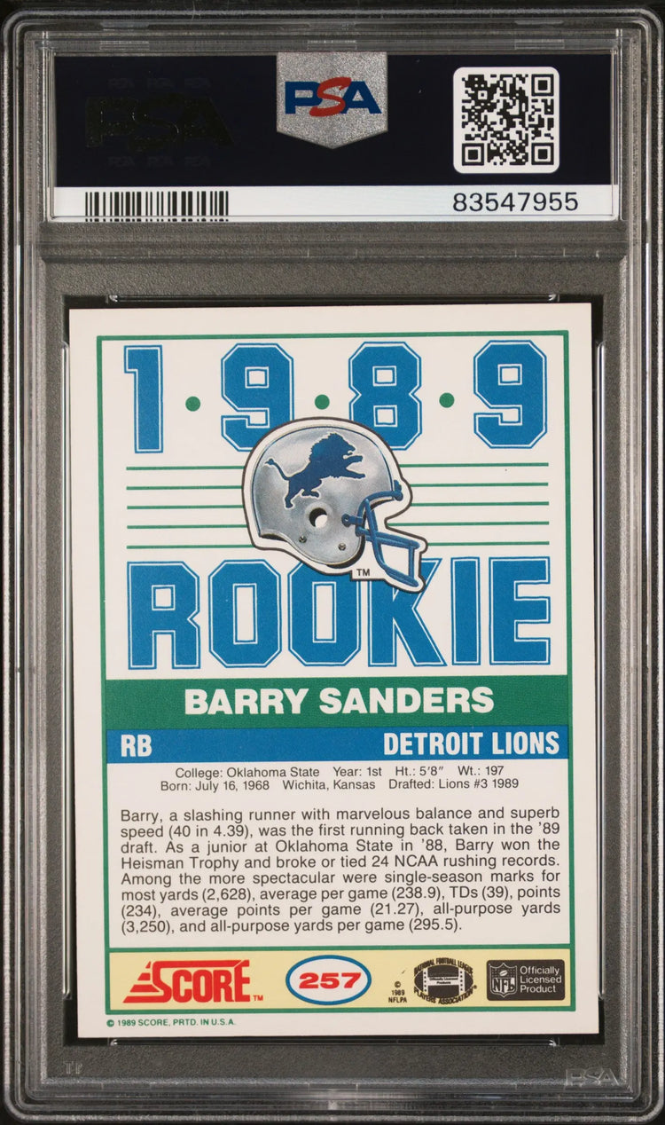 1989 Score Football  Barry Sanders RC Rookie  #257 PSA 8.5 