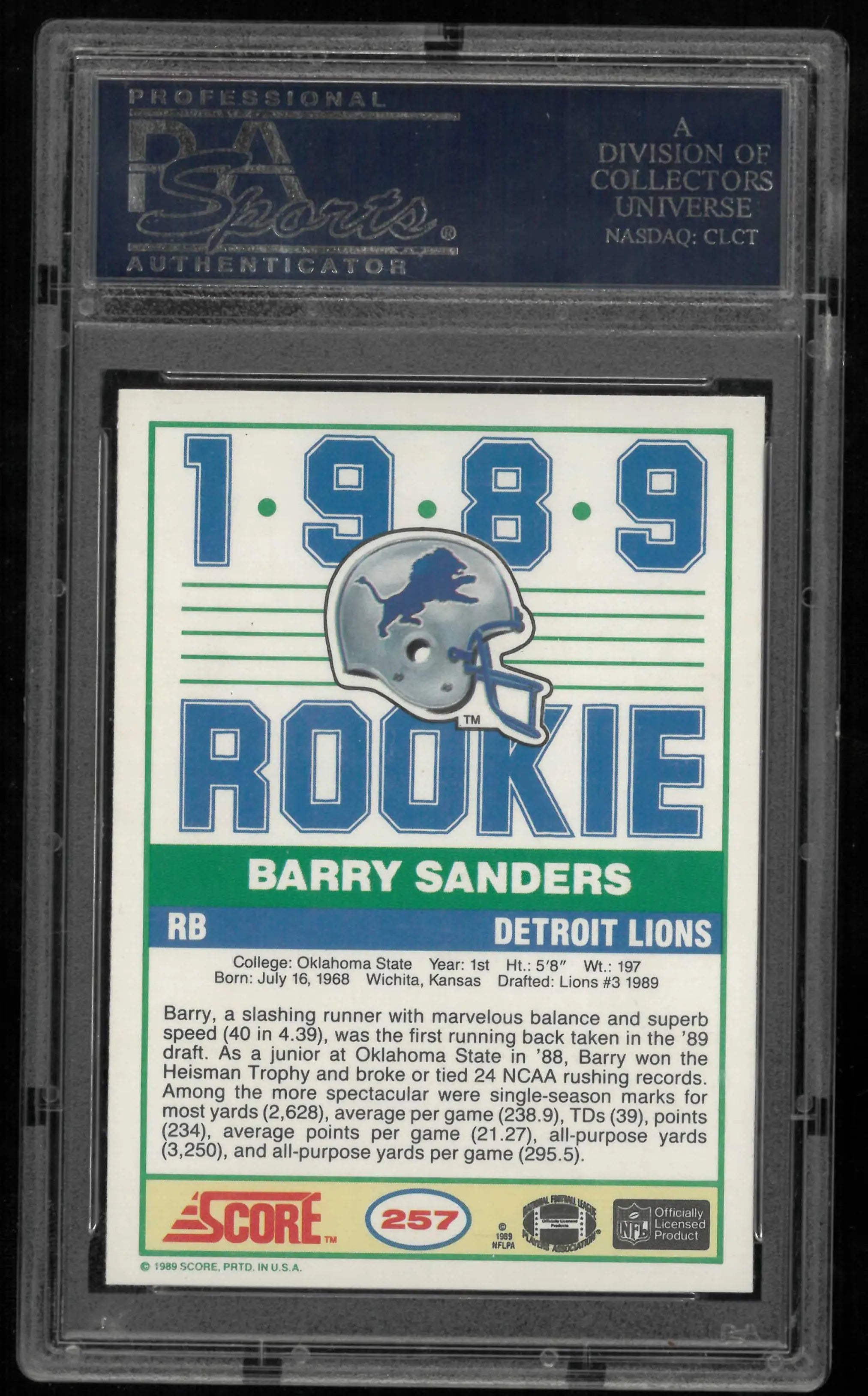 1989 Score Football Rookie Barry Sanders RC PSA 9 