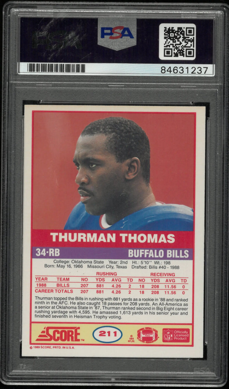 1989 Score Thurman Thomas  Autograph Auto PSA Authentic Auto 