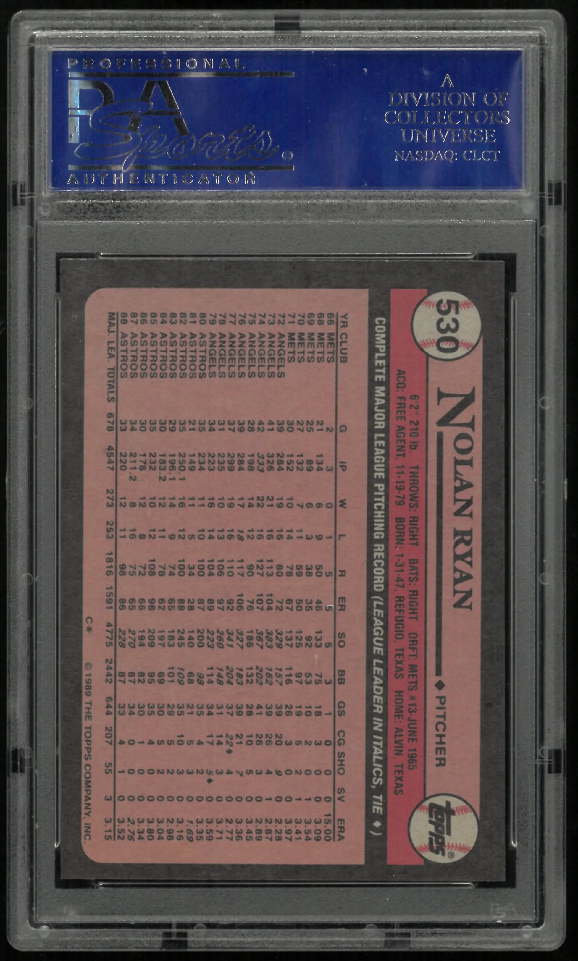 1989 Topps Nolan Ryan PSA 9 