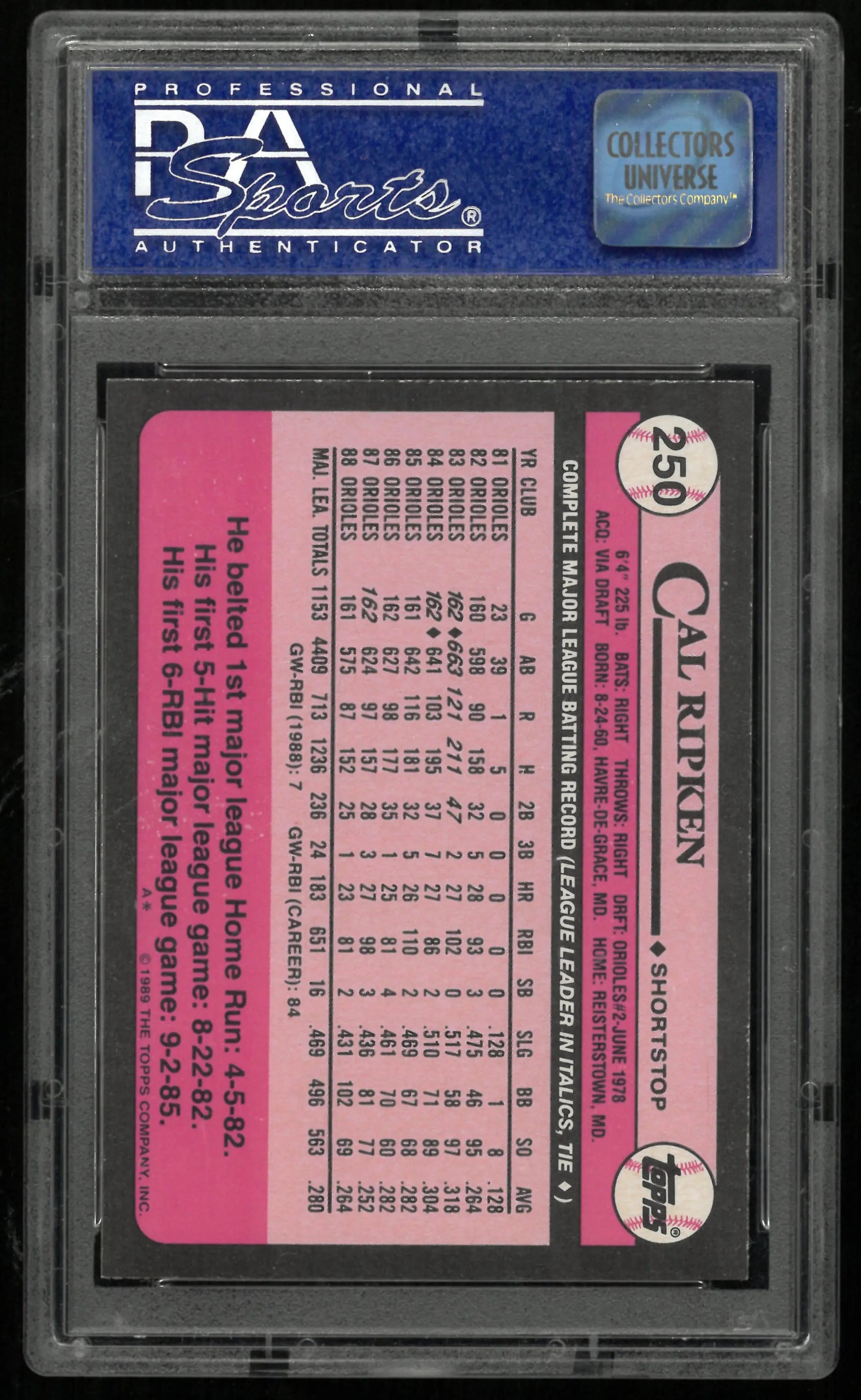 1989 Topps Tiffany Cal Ripken JR. PSA 9 