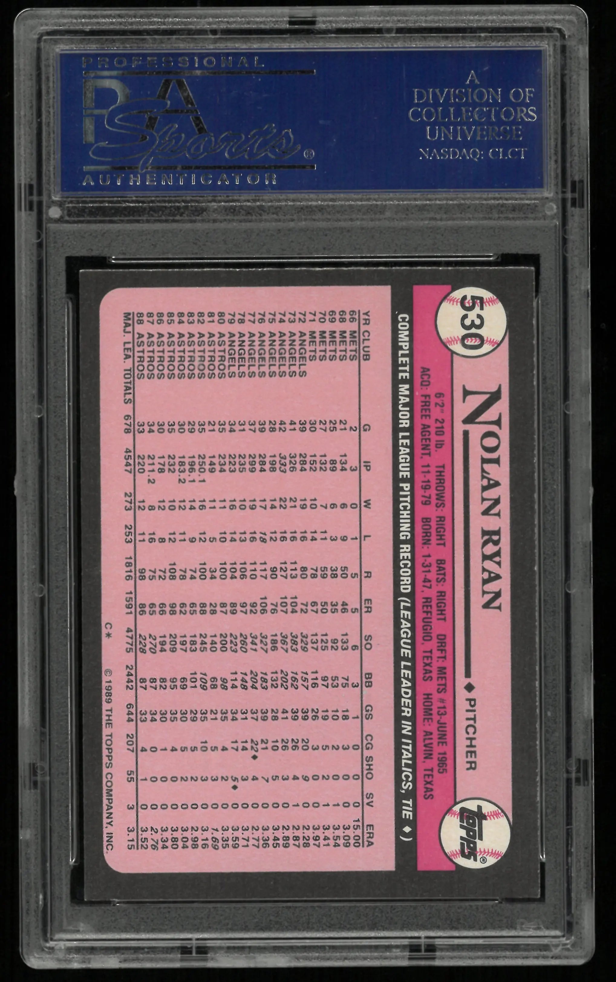 1989 Topps Tiffany Nolan Ryan PSA 9 