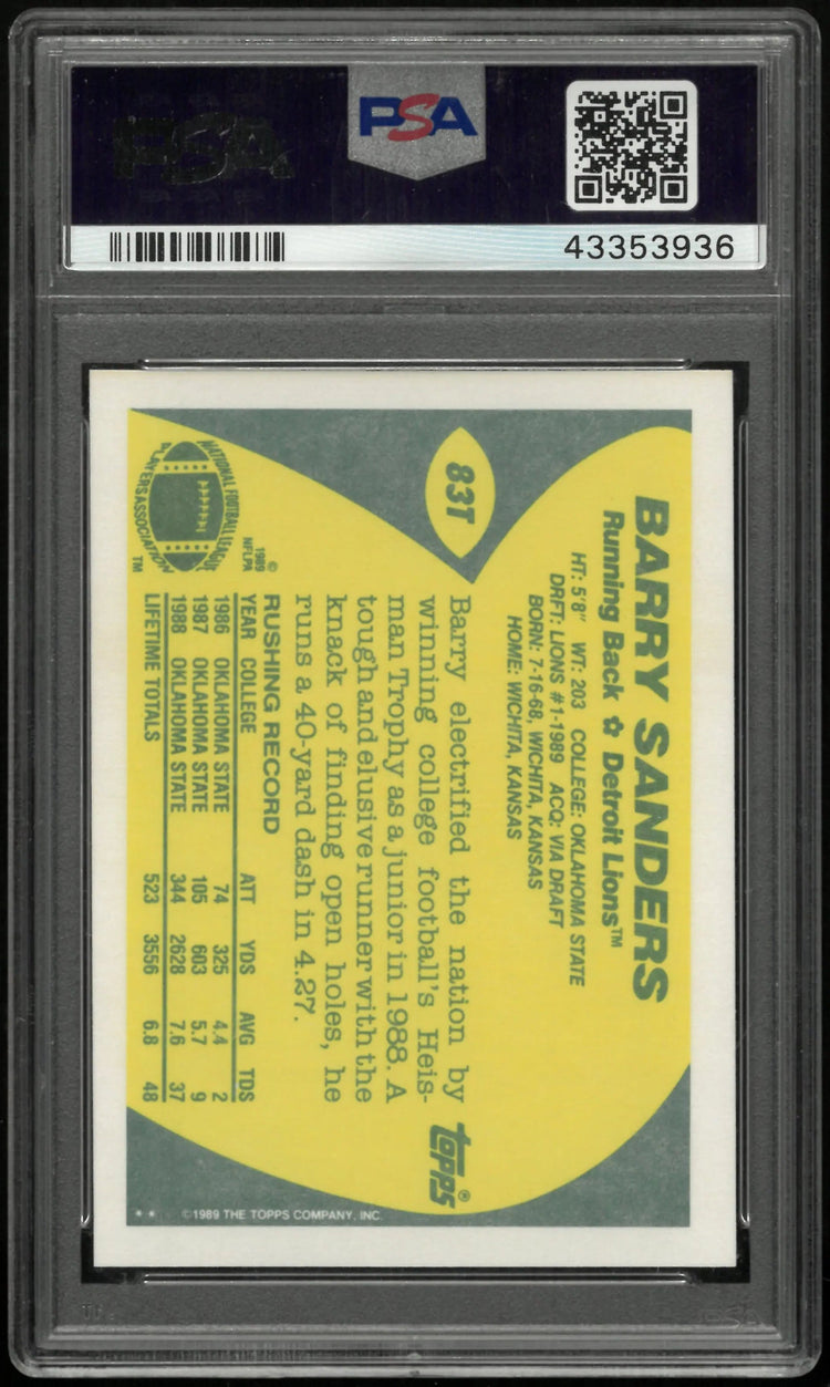 1989 Topps Traded Barry Sanders #83T Rookie RC PSA 9 