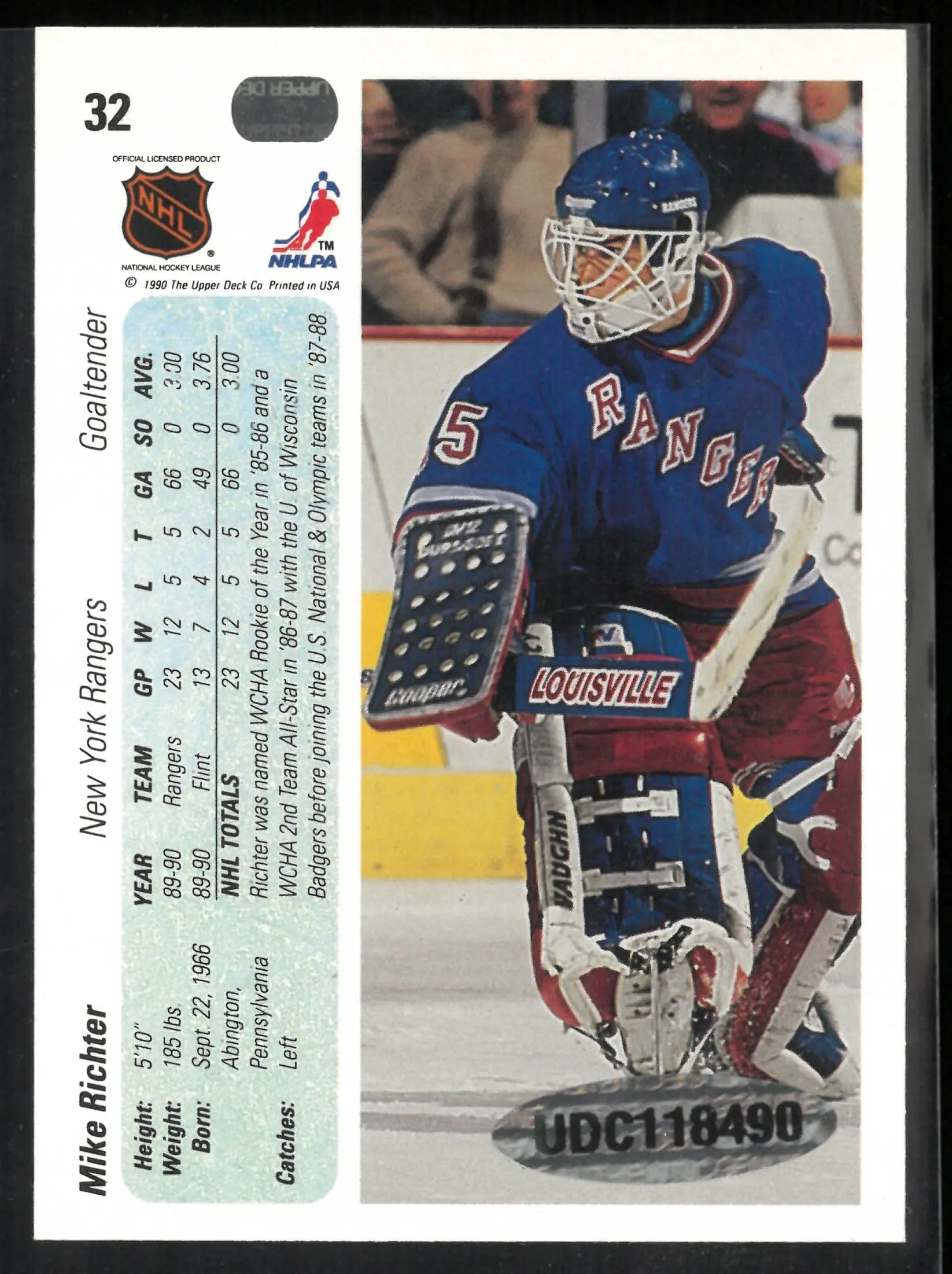 1990-91 Upper Deck Autographed Mike Richter Rookie RC /25 