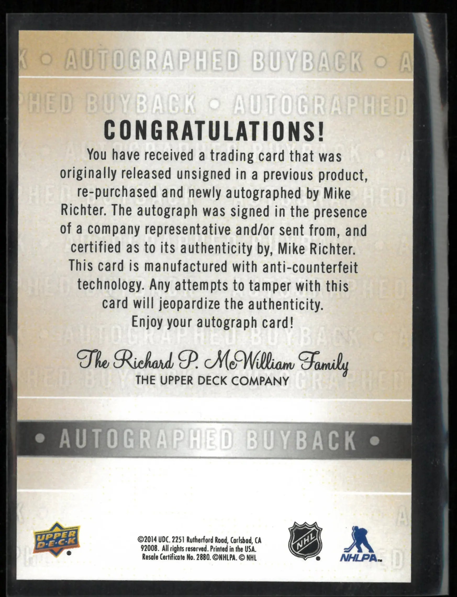 1990-91 Upper Deck Autographed Mike Richter Rookie RC /25 
