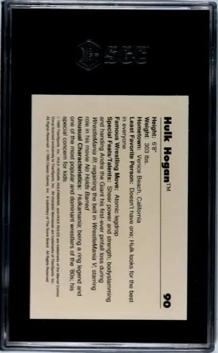 1990 Classic WWF Wrestling Hulk Hogan Hulkamania SGC 9.5 