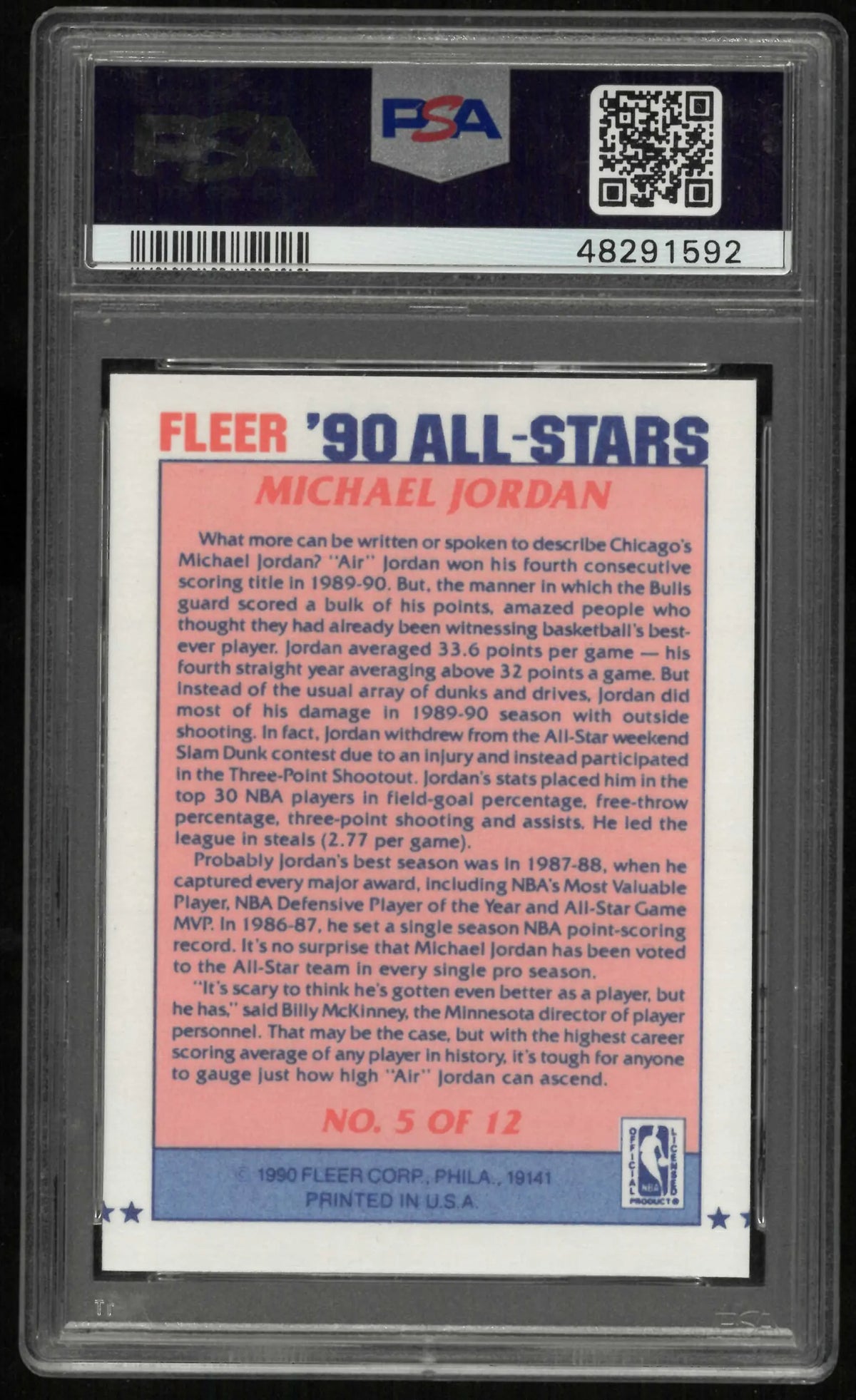 1990 Fleer All-Stars Basketball Michael Jordan PSA 9 