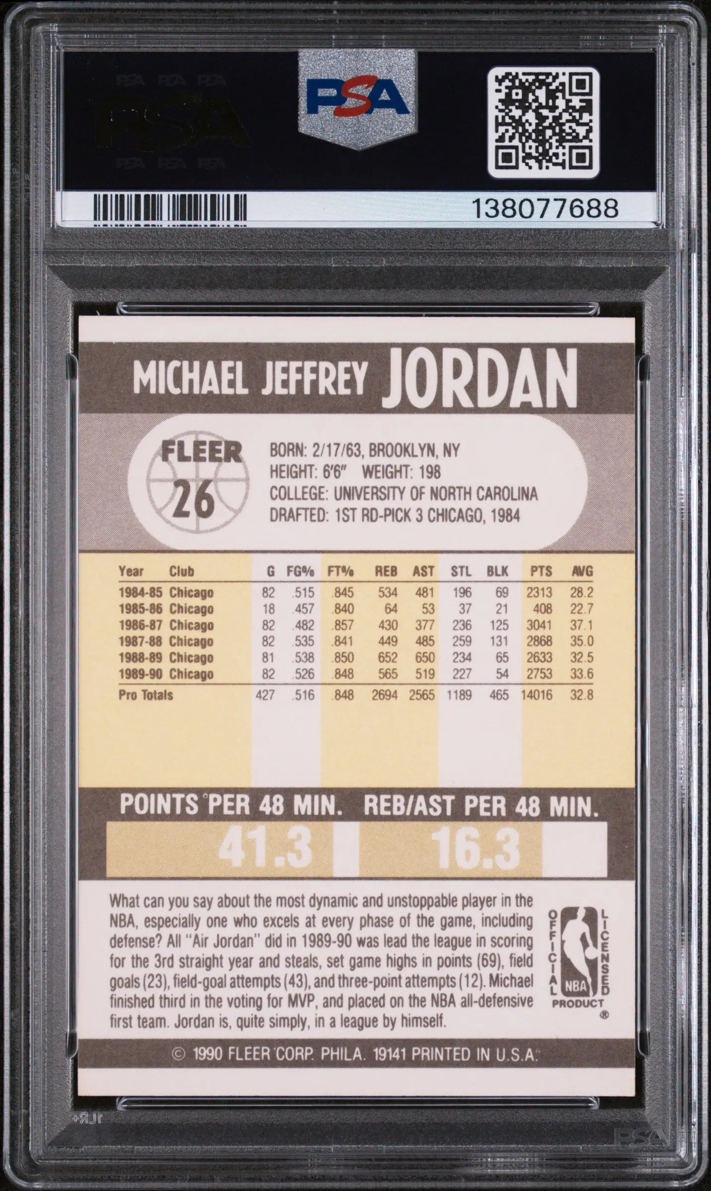 1990 Fleer Basketball Michael Jordan #26 PSA 10 