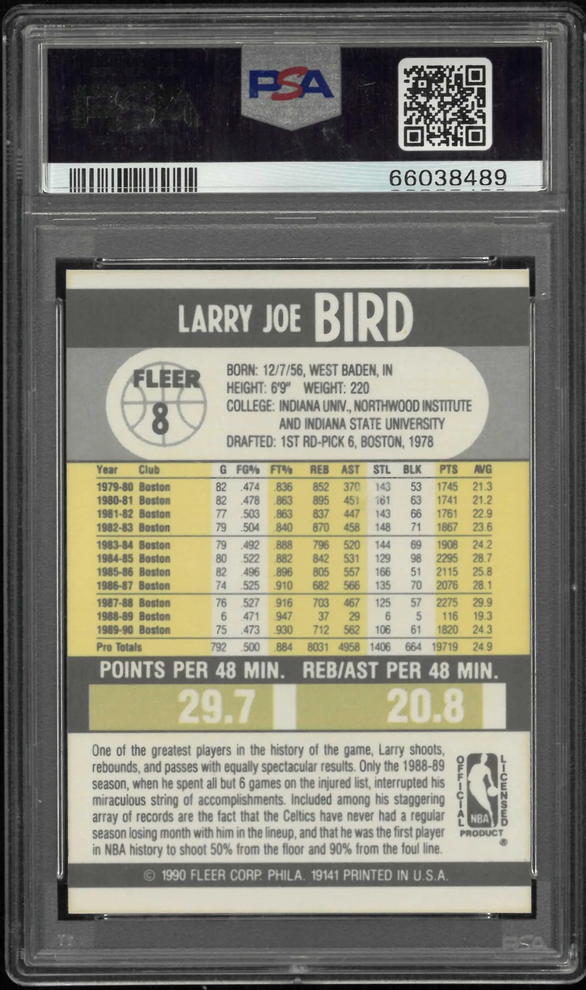 1990 Fleer Larry Bird PSA 9 