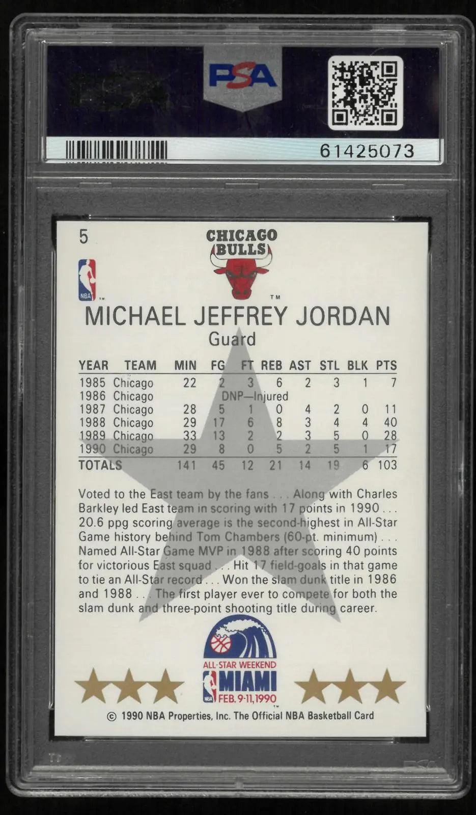 1990 NBA Hoops Basketball Michael Jordan All-Star East Miami PSA 7 