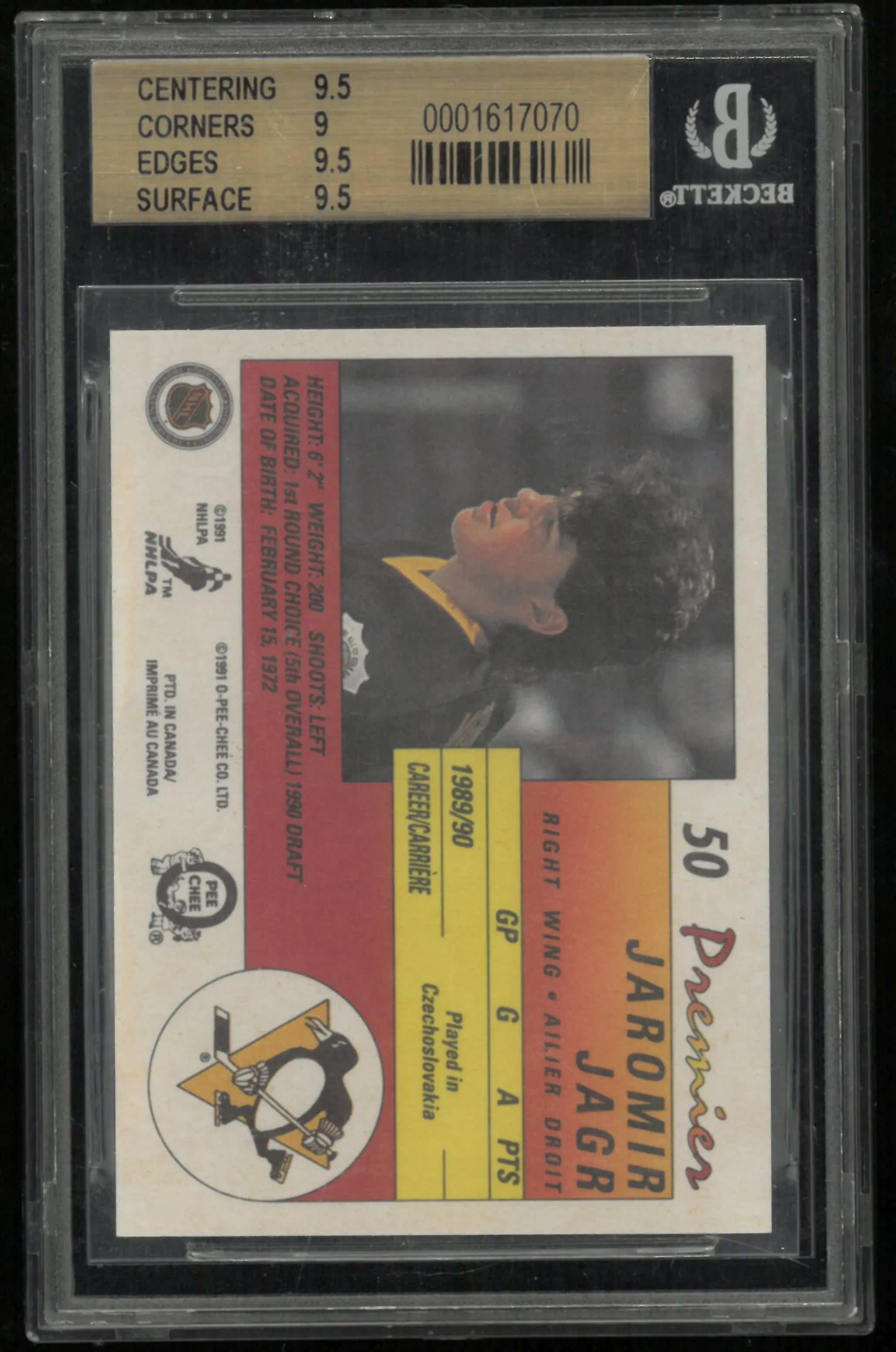1990 OPC Premier Jaromir Jagr #50 BGS 9.5 