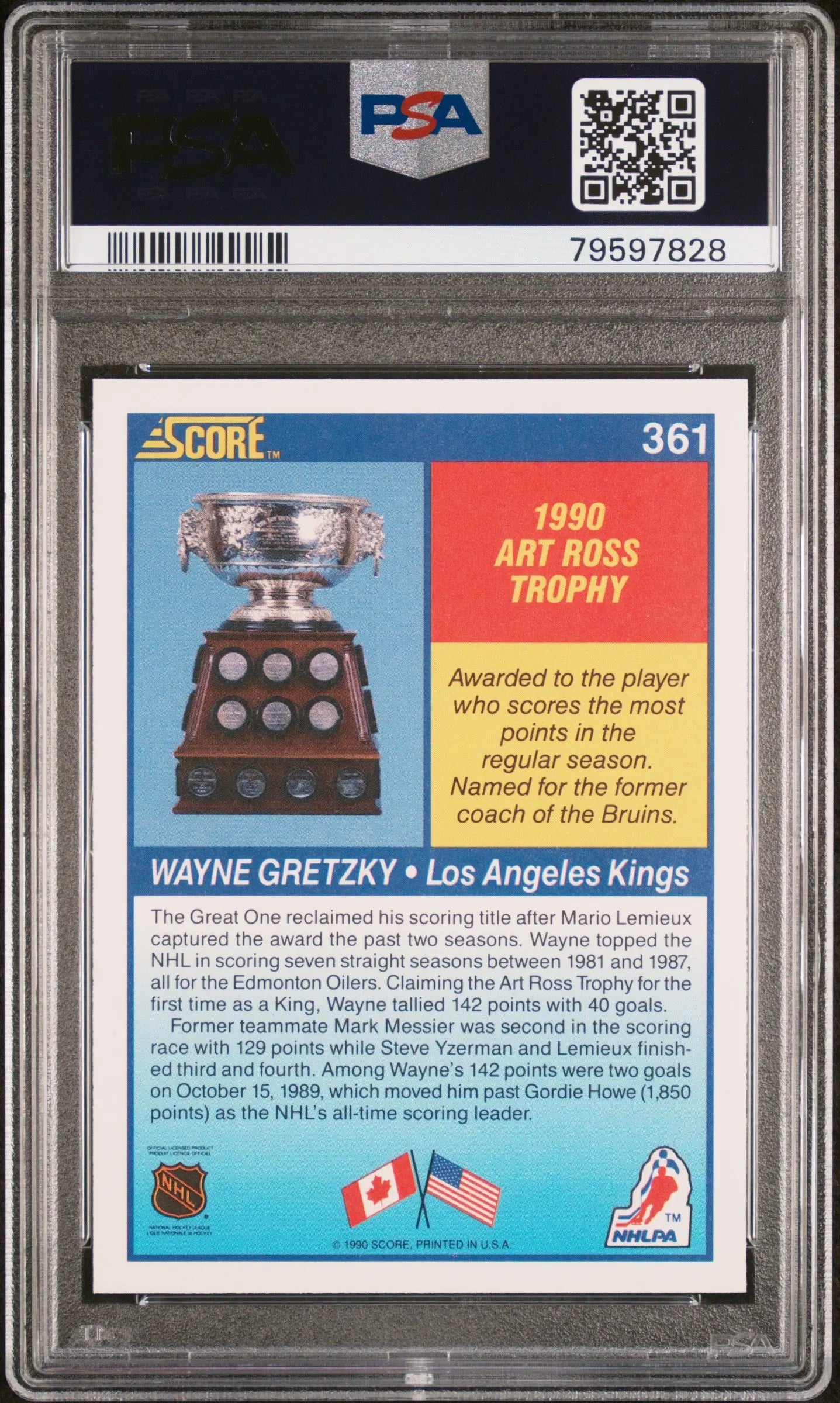 1990 Score Art Ross Trophy Wayne Gretzky PSA 10 