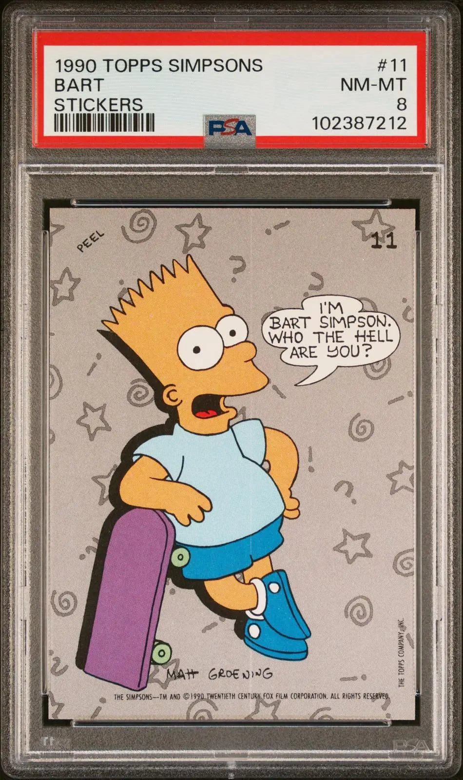 1990 Topps Simpsons Stickers #11 Bart Stickers I'm Bart Simpson PSA 8 