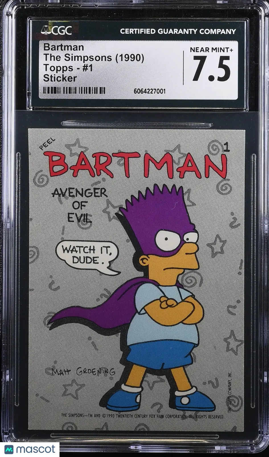 1990 Topps The Simpsons Bartman #1 Sticker CGC 7.5 