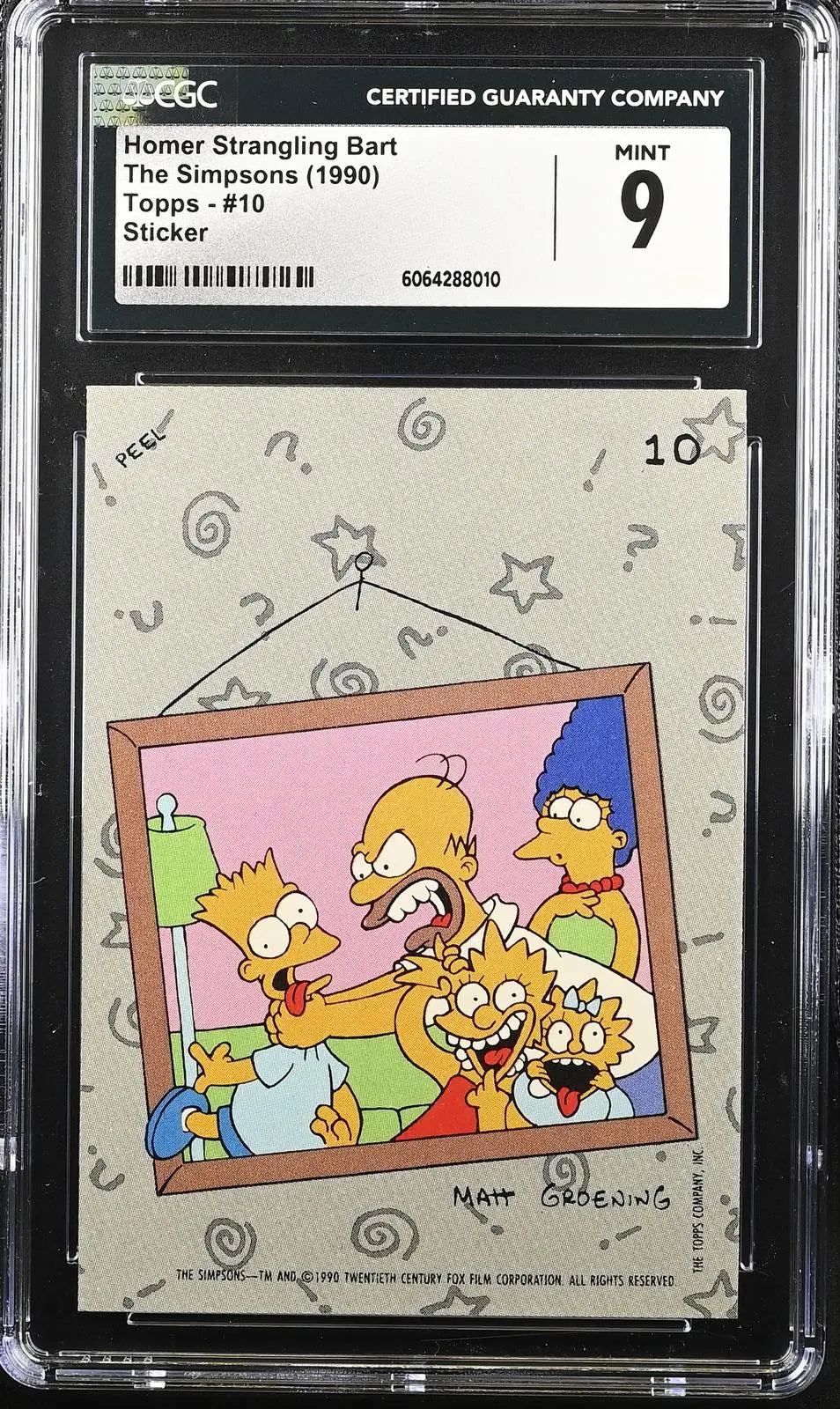 1990 Topps The Simpsons Stickers #10 Homer Strangling Bart CGC 9 
