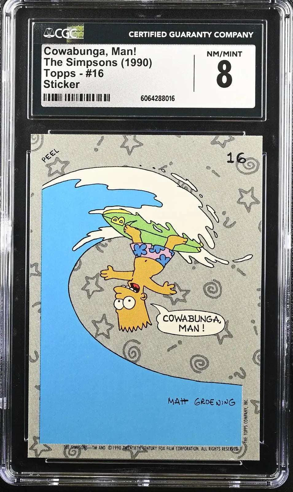 1990 Topps The Simpsons Stickers #16 Cowabunga, Man! CGC 8 