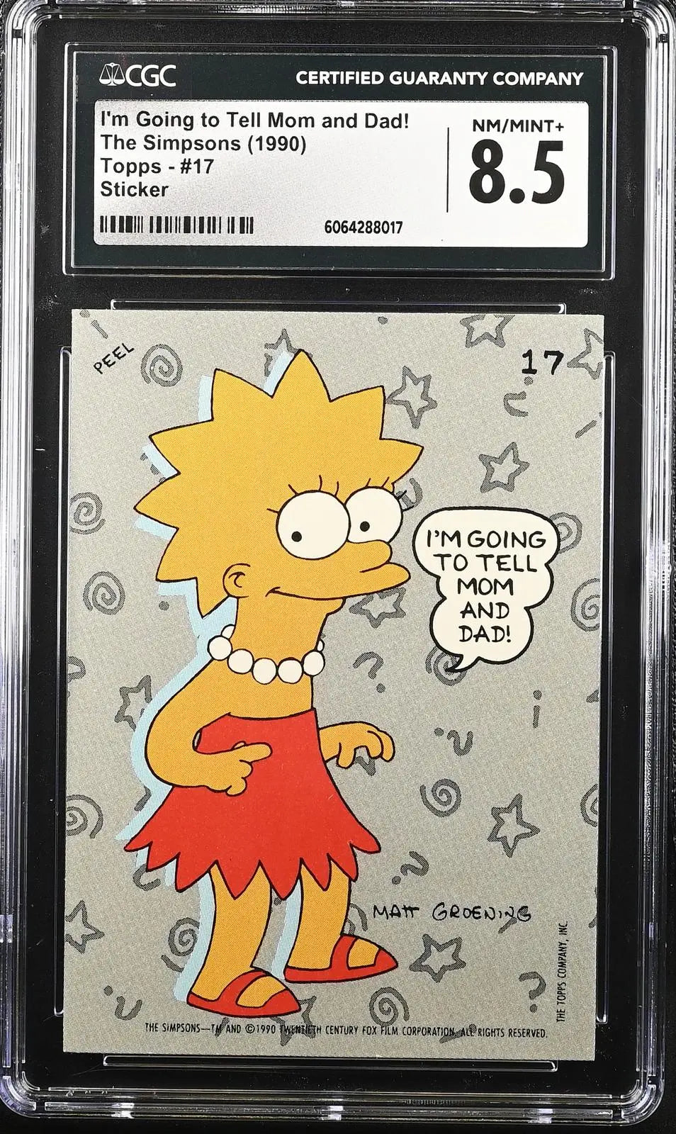 1990 Topps The Simpsons Stickers #17 I'm Going to Tell Mom and Dad! CGC 8.5 