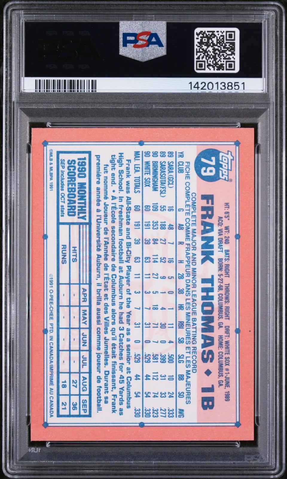 1991 O-Pee-Chee OPC Baseball Frank Thomas PSA 10 