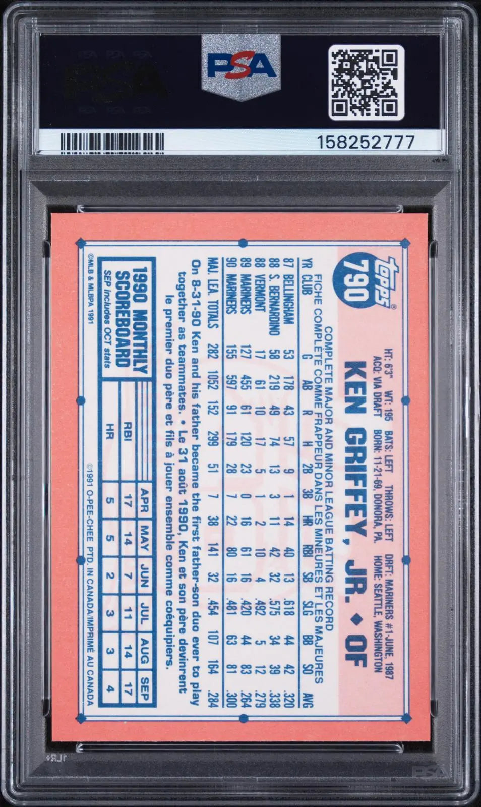 1991 O-Pee-Chee OPC Baseball Ken Griffey Jr. PSA 10 POP 67 