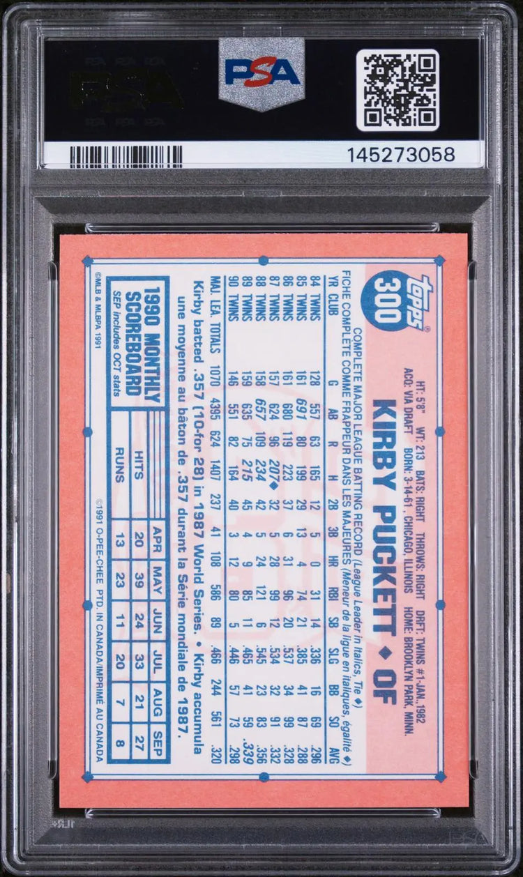 1991 O-Pee-Chee OPC Baseball Kirby Puckett PSA 10 