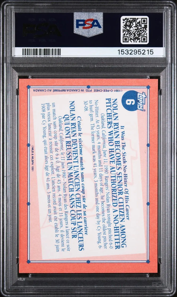 1991 O-Pee-Chee OPC Baseball Nolan Ryan PSA 10 