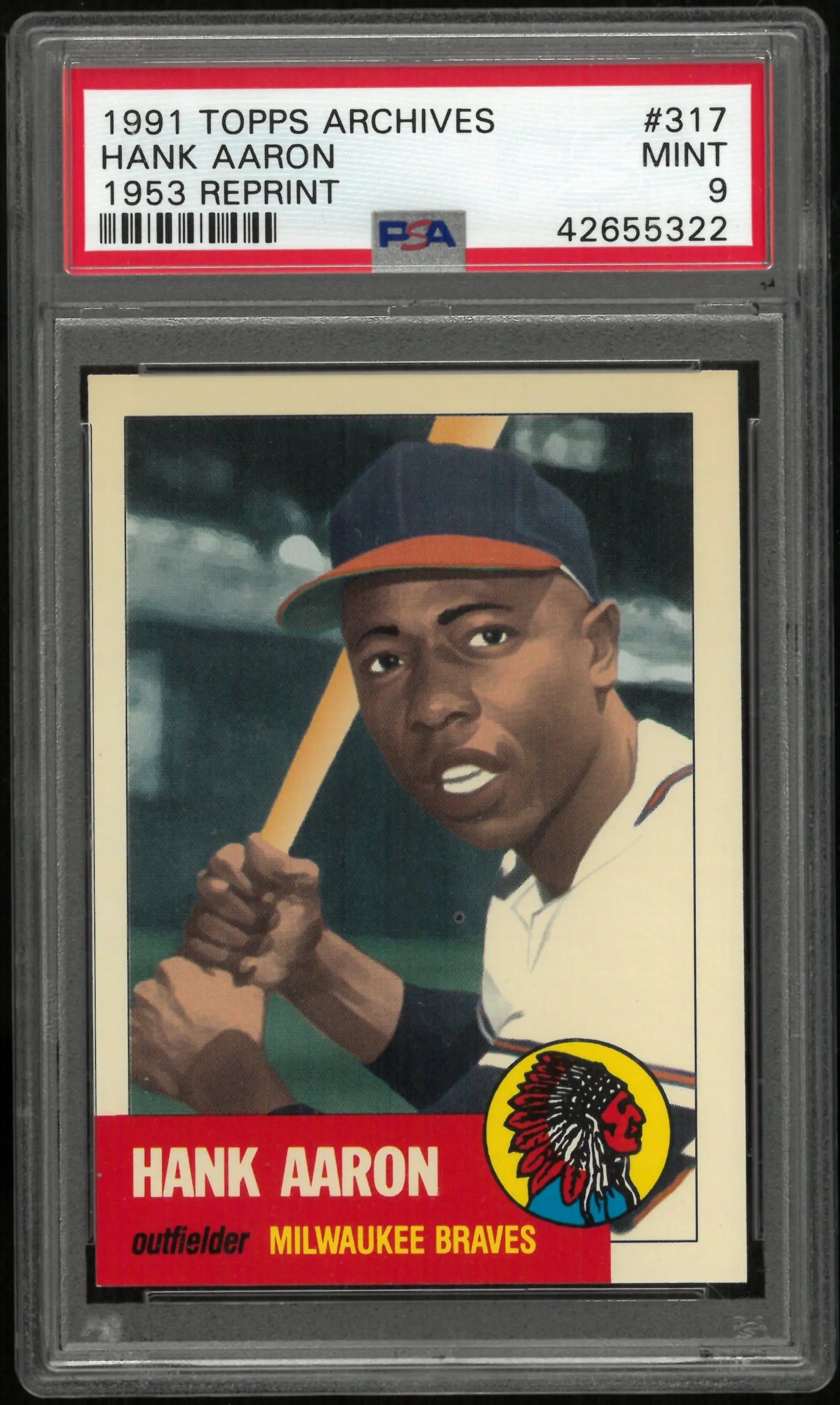 1991 Topps Archives Baseball 1953 Reprint Hank Aaron #317 PSA 9 