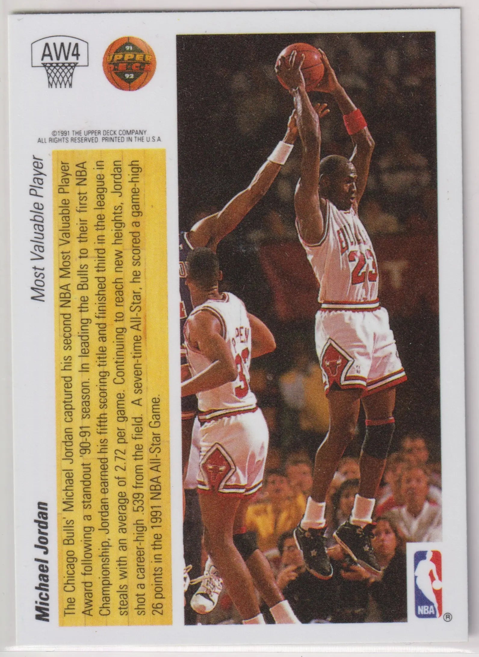 1991 Upper Deck MVP Michael Jordan Award Winner Hologram 