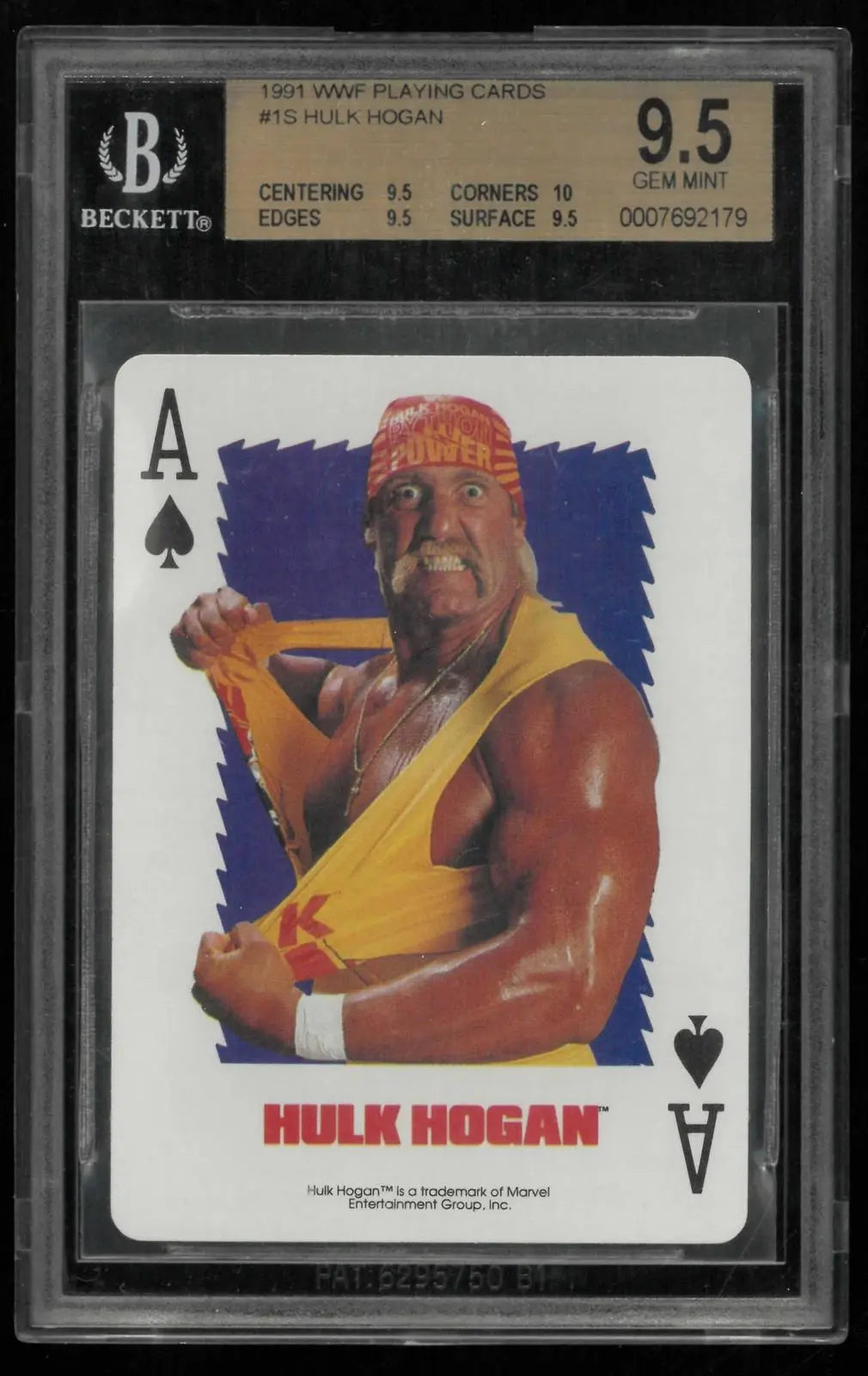 1991 WWF Wrestling Playing Cards Ace of Spades Hulk Hogan BGS 9.5 