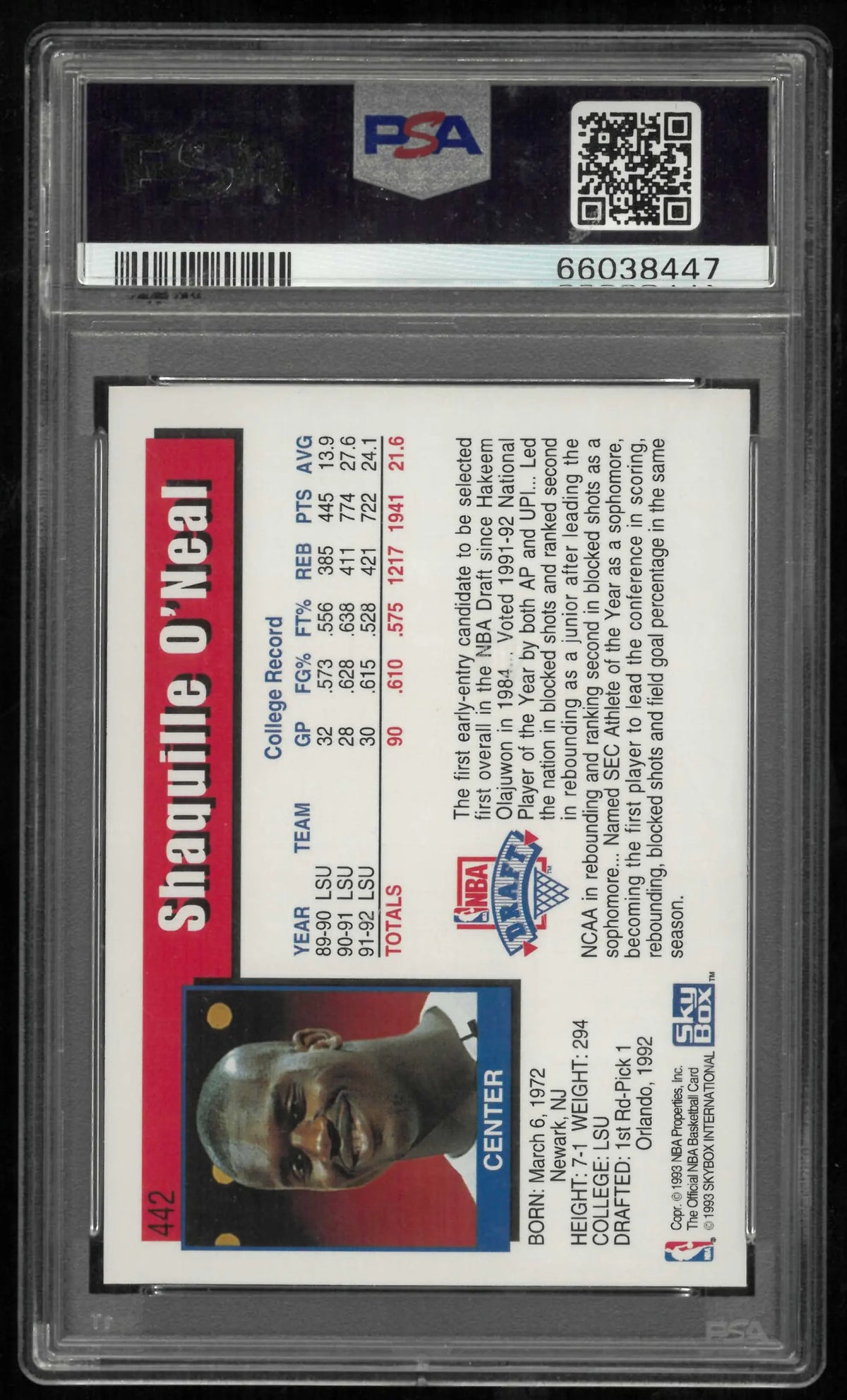 1992 Hoops Rookie Shaquille O'Neal RC PSA 9 