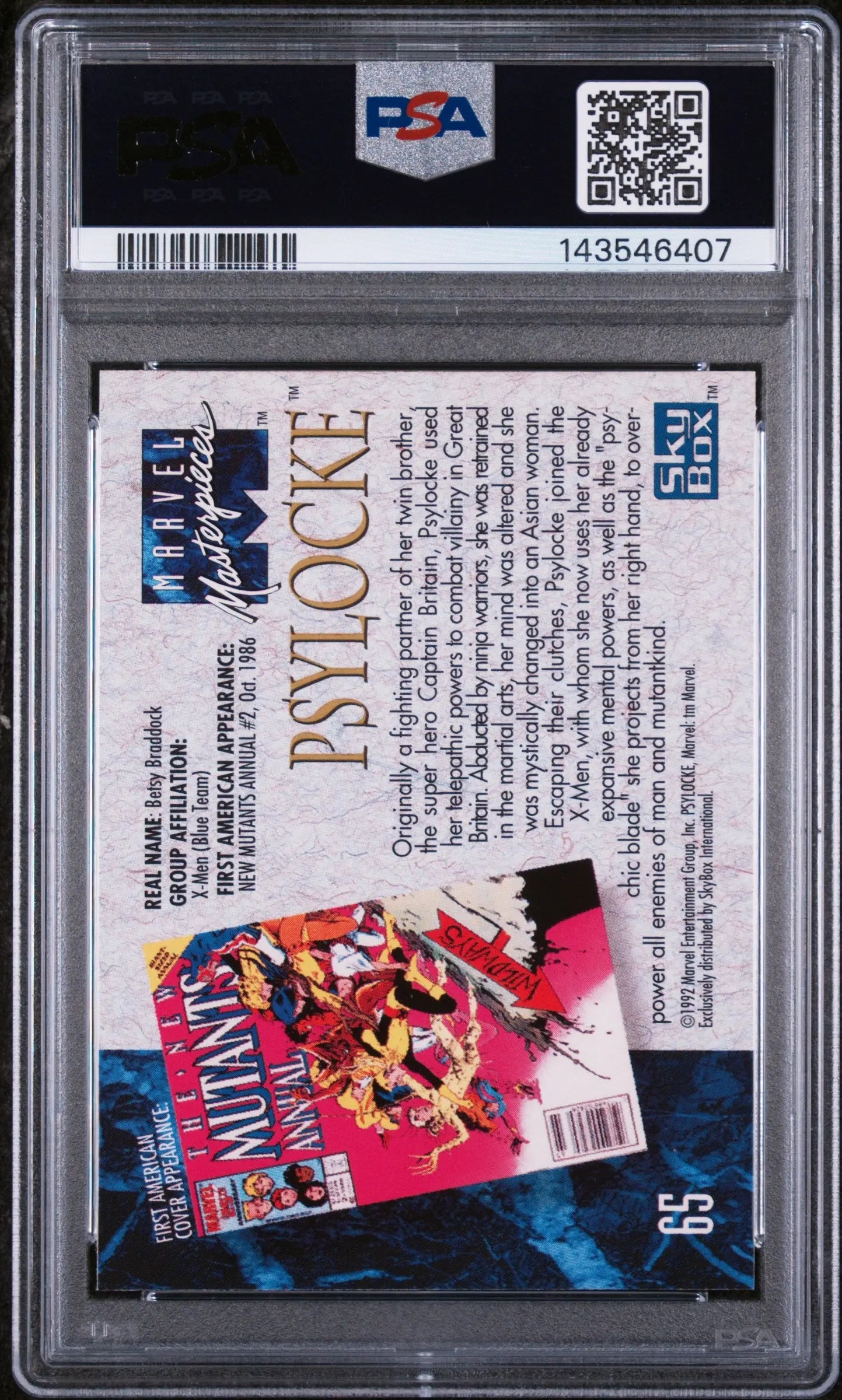 1992 Marvel Masterpieces Psylocke PSA 9 