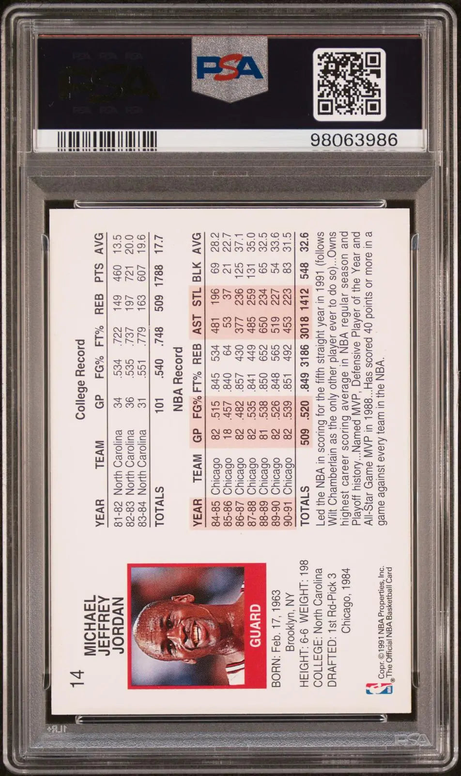 1992 NBA Hoops Superstars Most Valuable Player Michael Jordan MVP PSA 7 