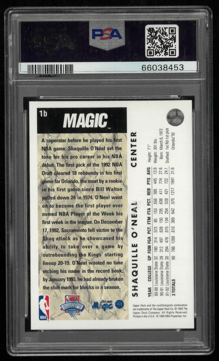 1992 Upper Deck Rookie Shaquille O'Neal Trade Card RC PSA 7 