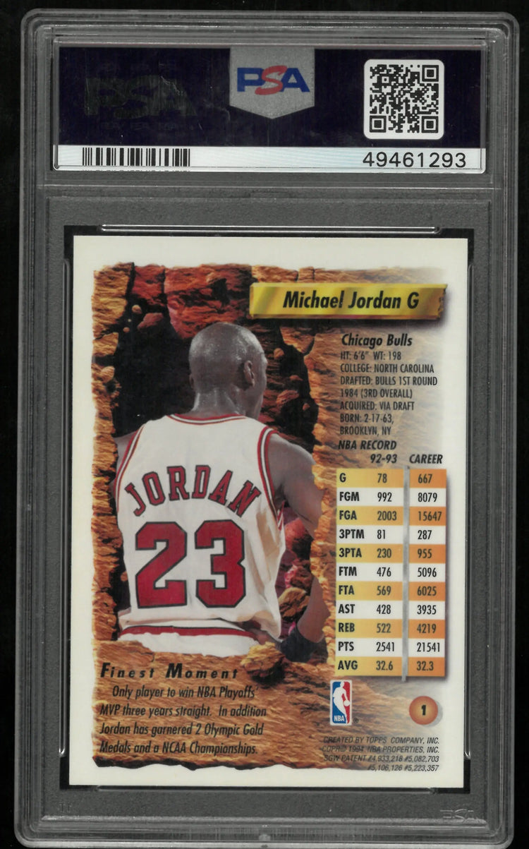 1993 Topps Finest Basketball Michael Jordan Refractor PSA 8 #1 