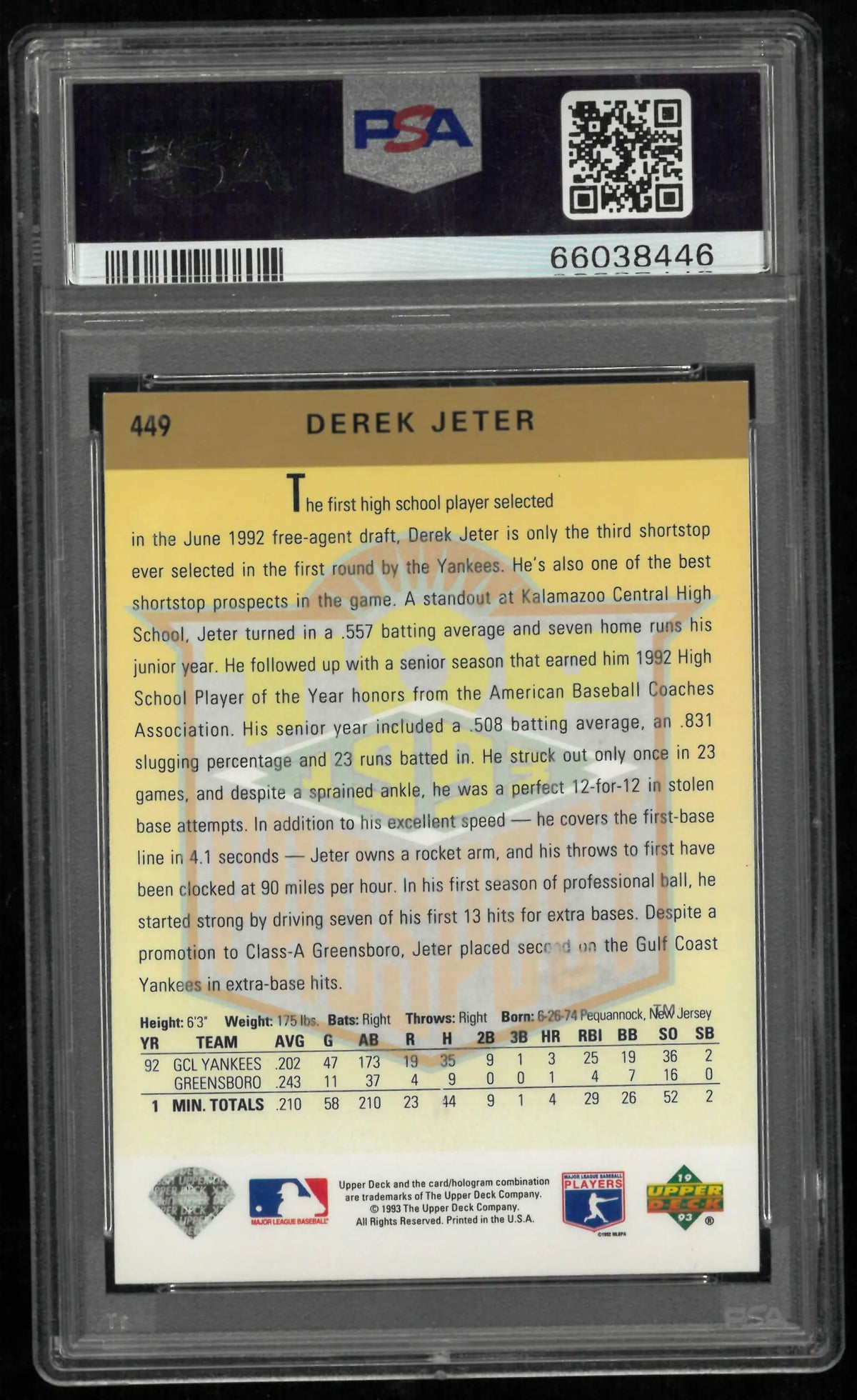 1993 Upper Deck Derek Jeter PSA 8 