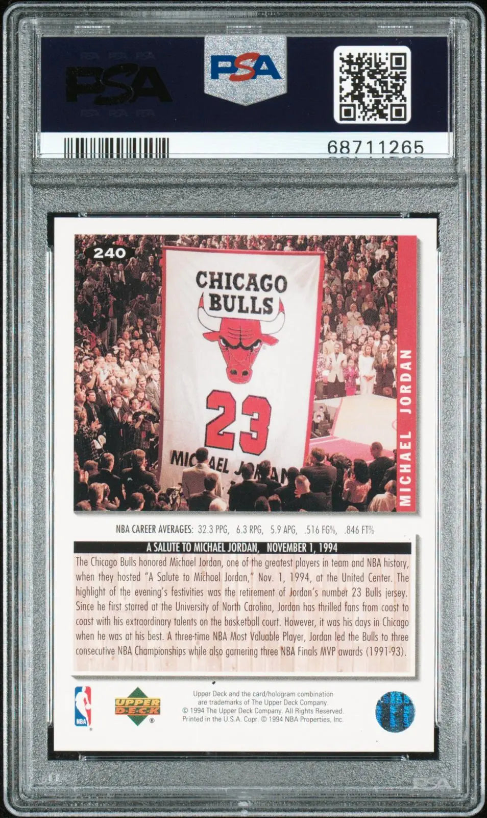 1994-95 Upper Deck Collector's Choice Michael Jordan Gold Signature PSA 8 