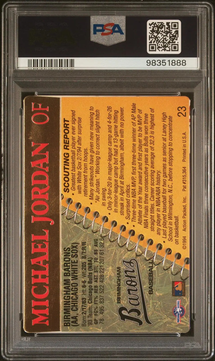 1994 Action Packed Scouting Report Baseball Michael Jordan PSA 8 