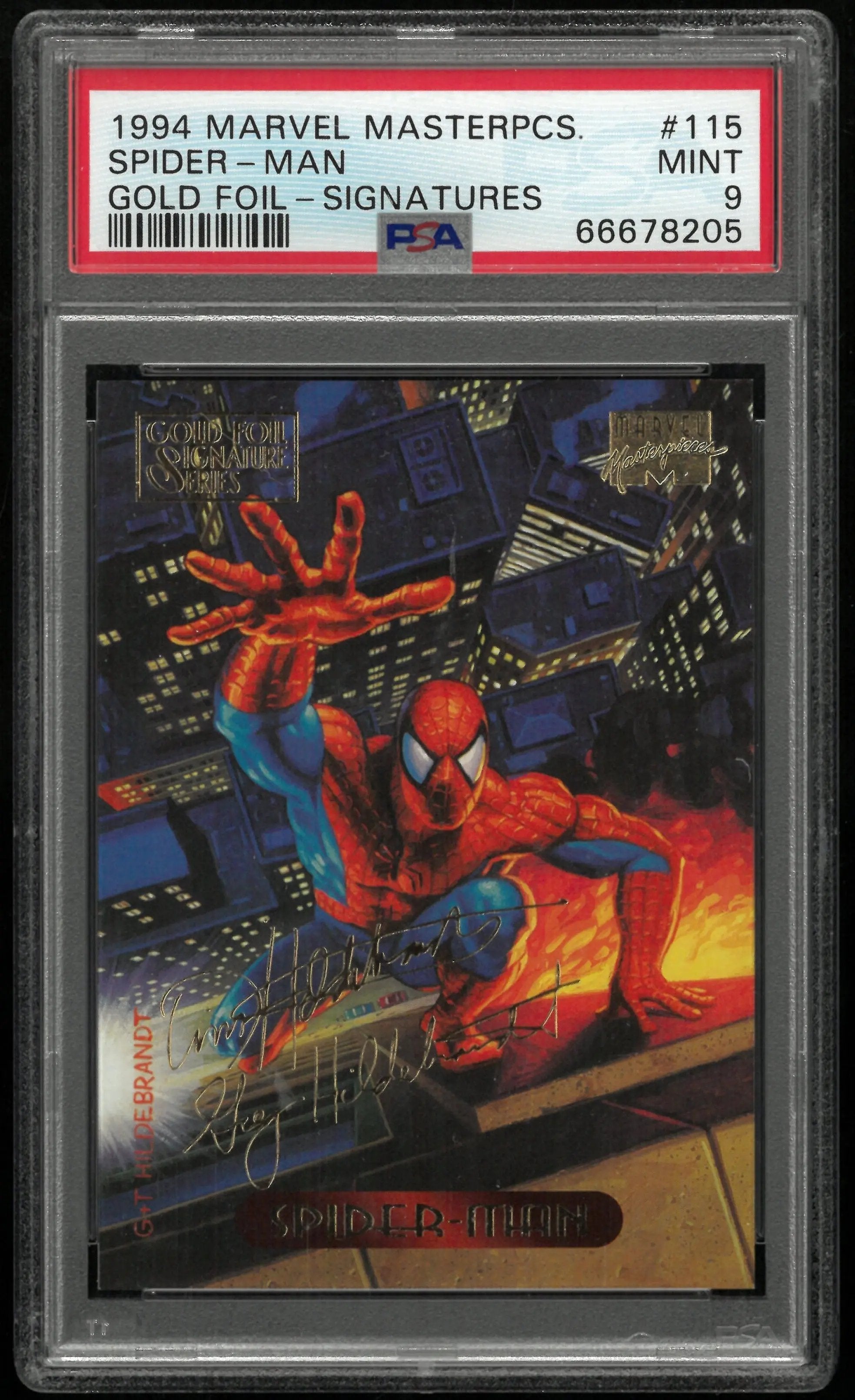 1994 Marvel Masterpieces Gold Foil Signature Series Spider-Man #115 PSA 9 