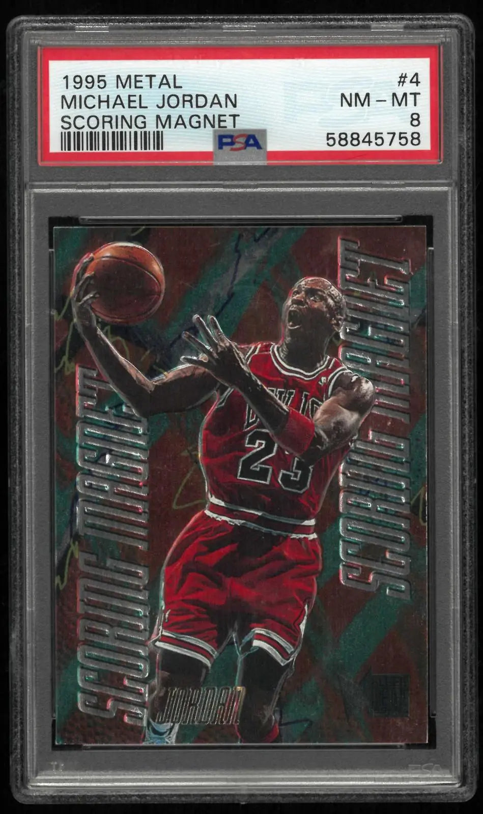 1995-96 Fleer Metal Basketball Scoring Magnet Michael Jordan Holo PSA 8 